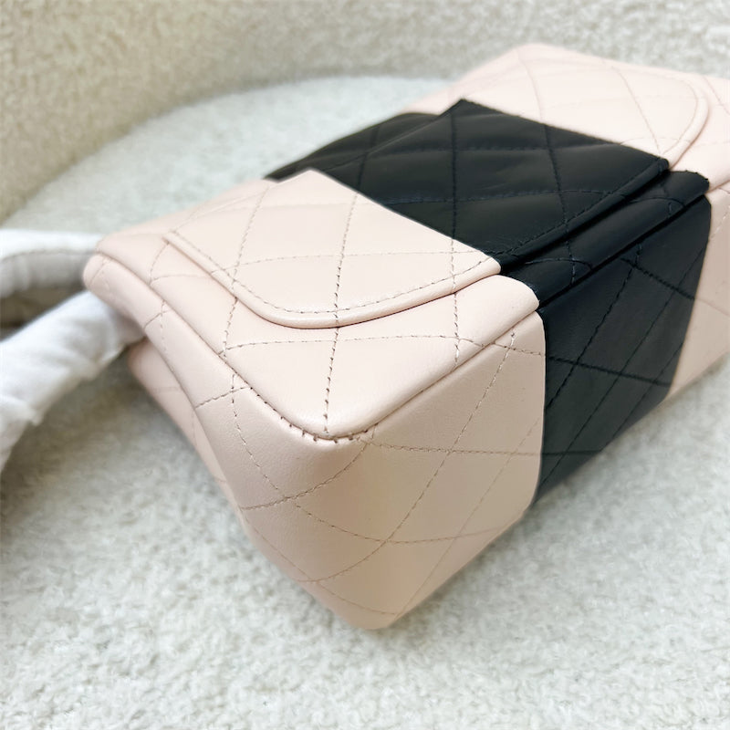 Chanel Classic Square Mini Flap in Bicolor Beige and Black Lambskin and LGHW
