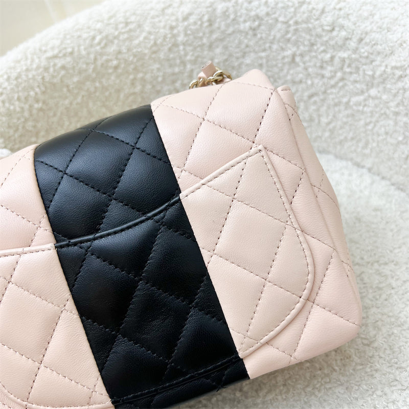 Chanel Classic Square Mini Flap in Bicolor Beige and Black Lambskin and LGHW