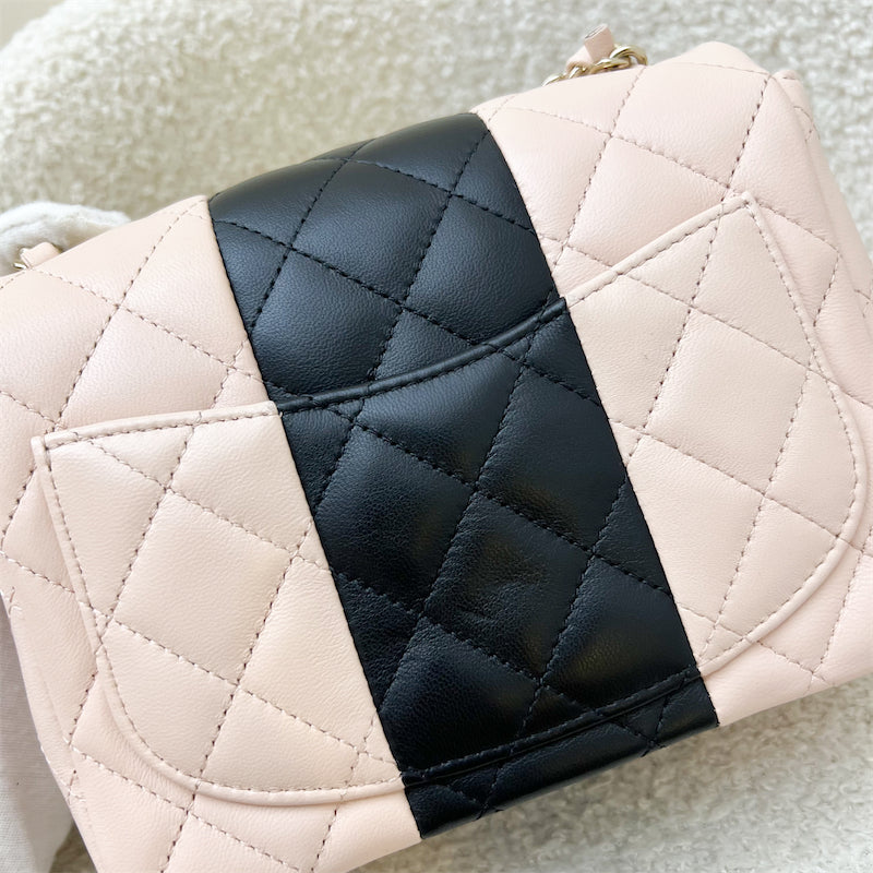 Chanel Classic Square Mini Flap in Bicolor Beige and Black Lambskin and LGHW