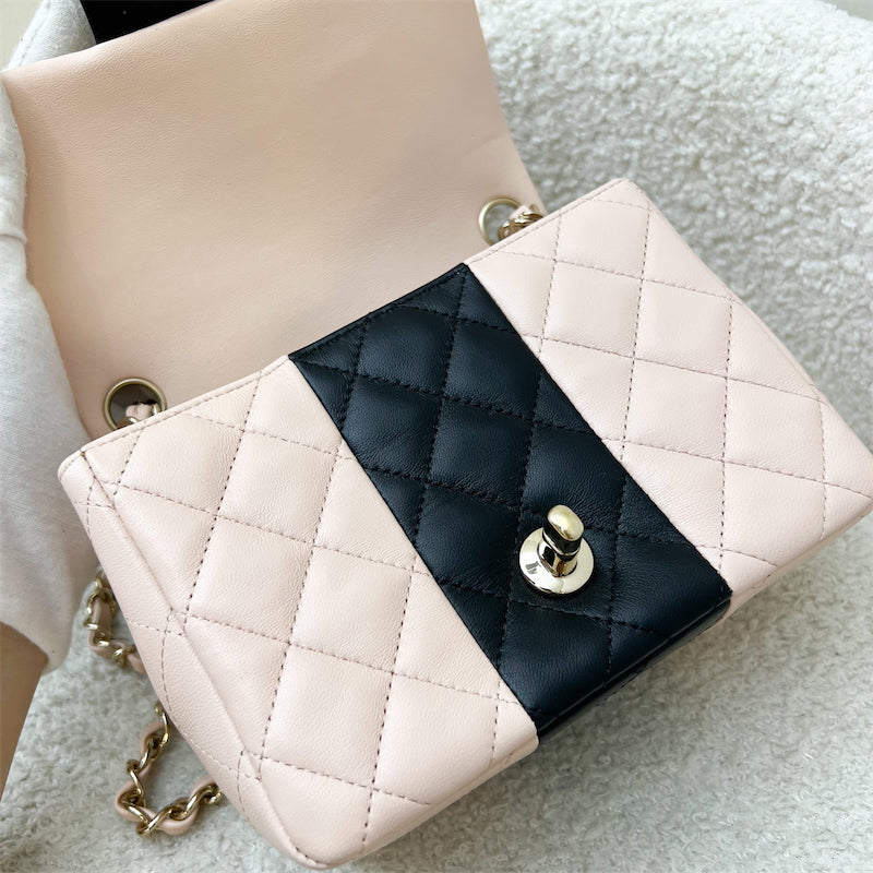Chanel Classic Square Mini Flap in Bicolor Beige and Black Lambskin and LGHW