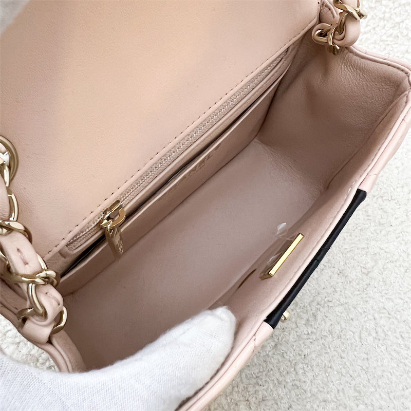 Chanel Classic Square Mini Flap in Bicolor Beige and Black Lambskin and LGHW
