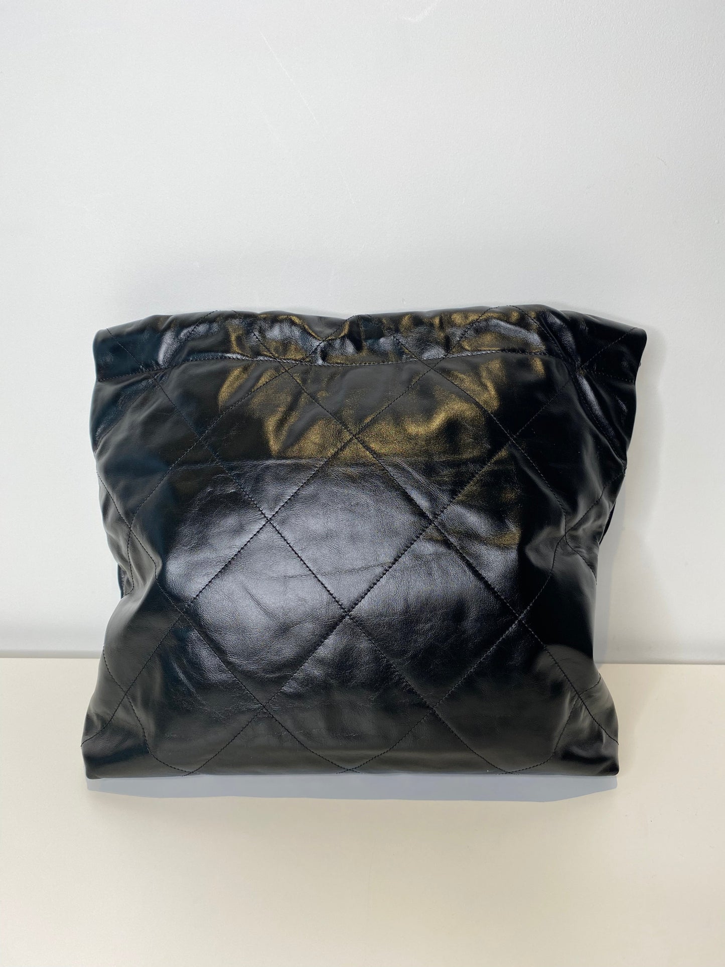 Chanel Calfskin Black Shiny Bag Medium Silver Hardware