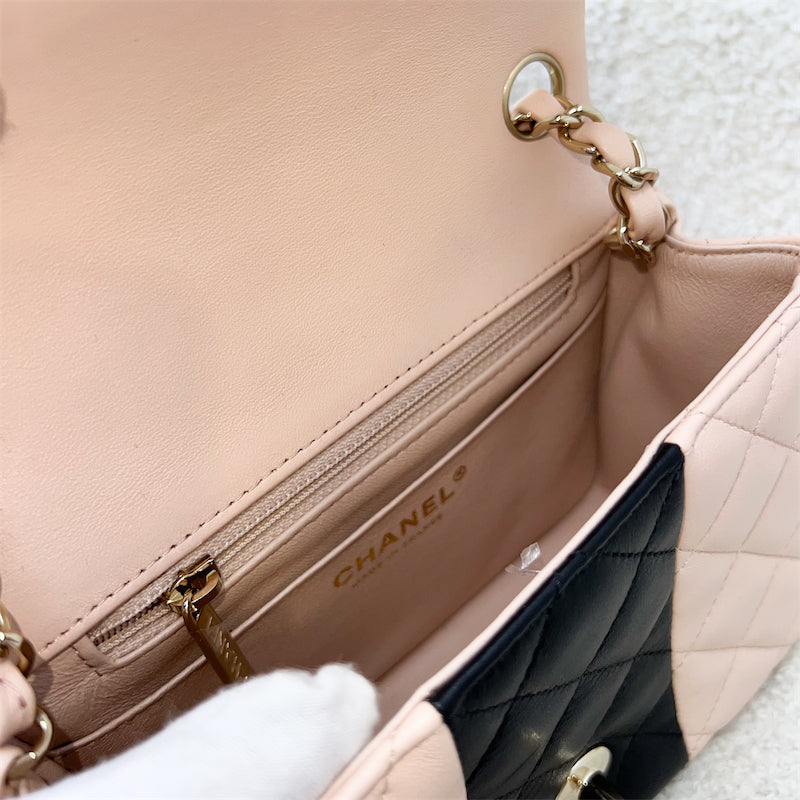 Chanel Classic Square Mini Flap in Bicolor Beige and Black Lambskin and LGHW