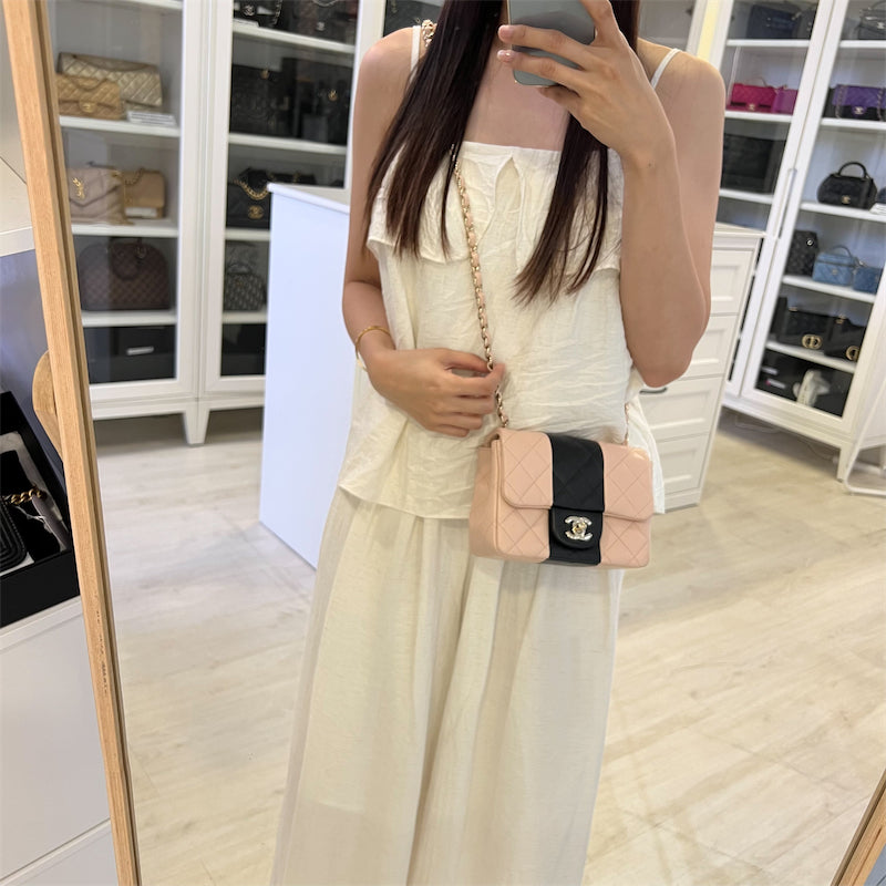 Chanel Classic Square Mini Flap in Bicolor Beige and Black Lambskin and LGHW
