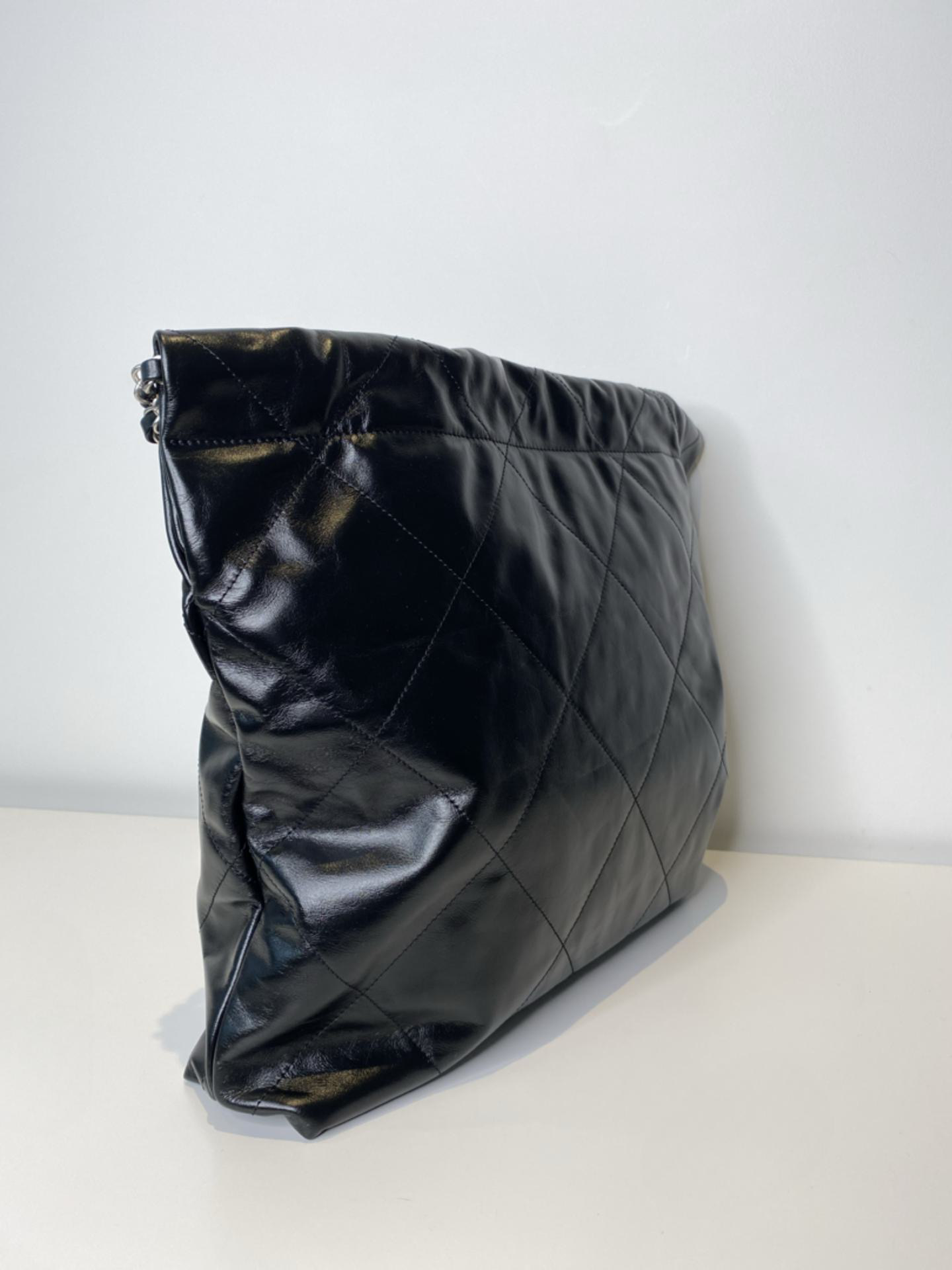 Chanel Calfskin Black Shiny Bag Medium Silver Hardware
