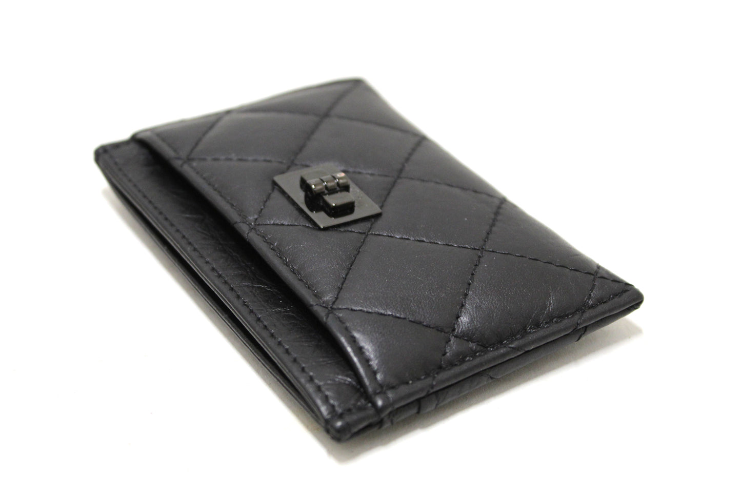Chanel Black Calfskin Quilted Reissue Card Holder