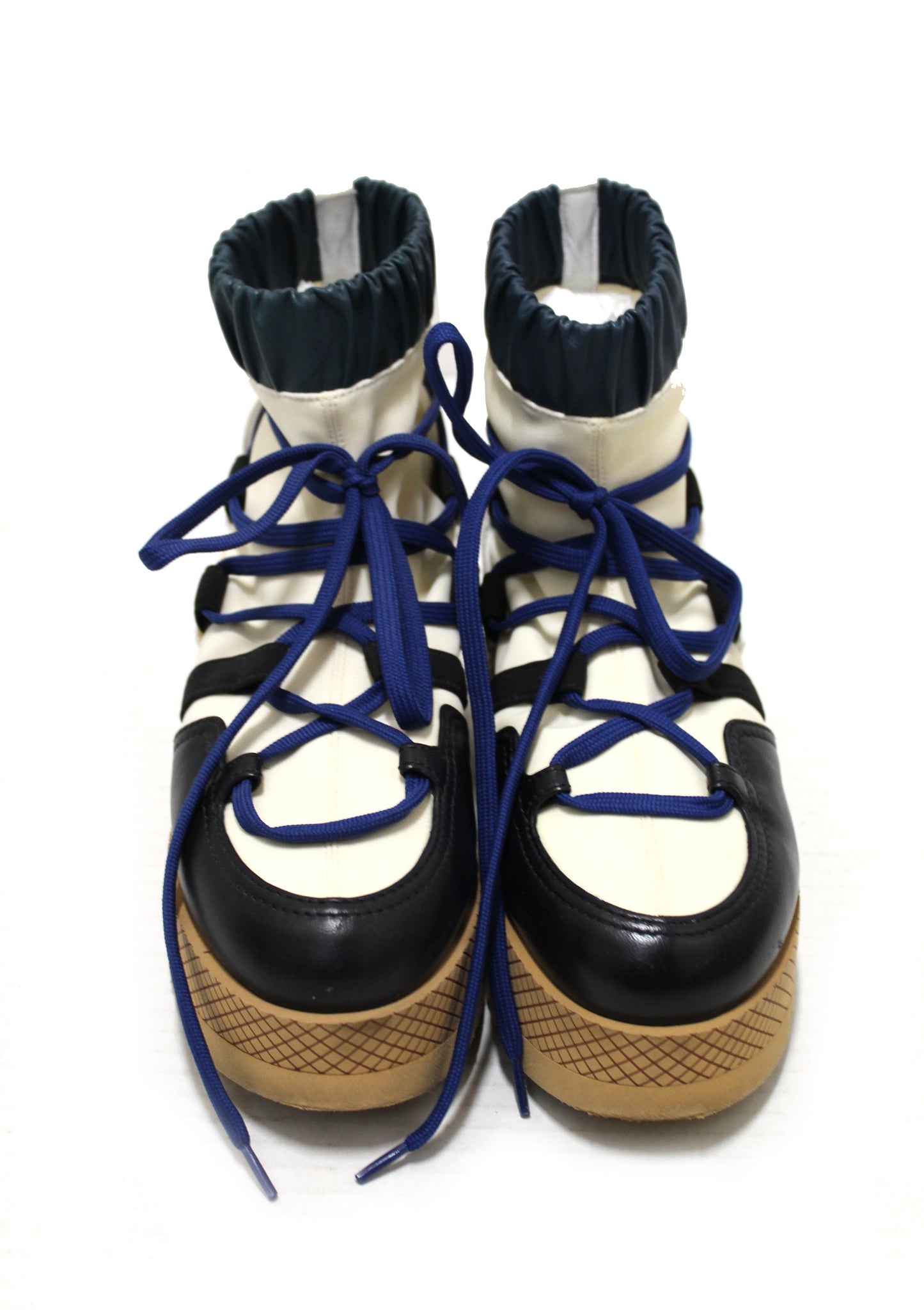 Chanel Lambskin & Mixed Fibers Ivory, Rose, Blue & Black Lace Up Platform Size 35.5 C