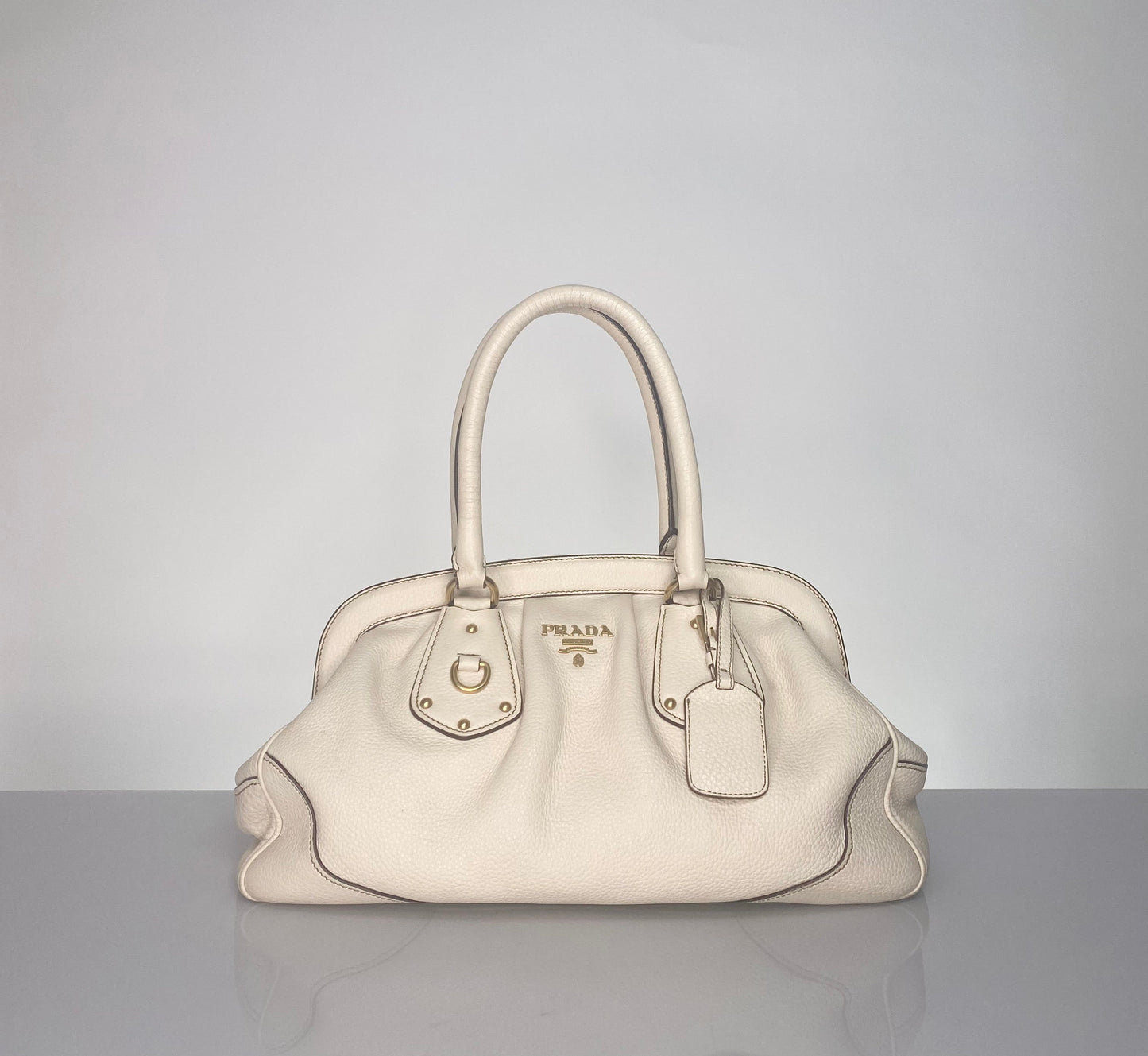 Preloved Prada Frame Vitello Daino Leather Satchel