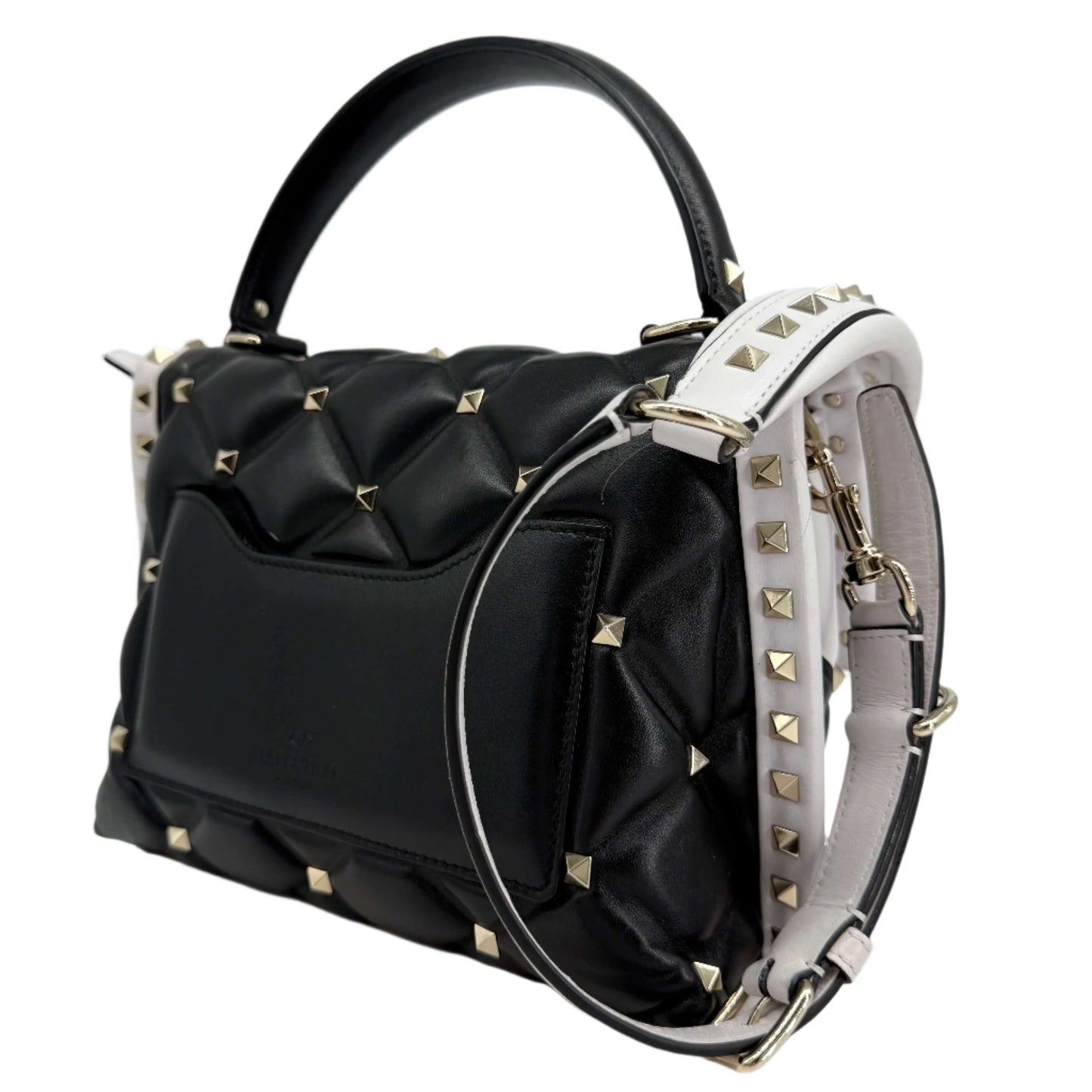 Valentino Garavani Nappa Medium Candystud Top Handle Bag in White and Black – Pre-Owned
