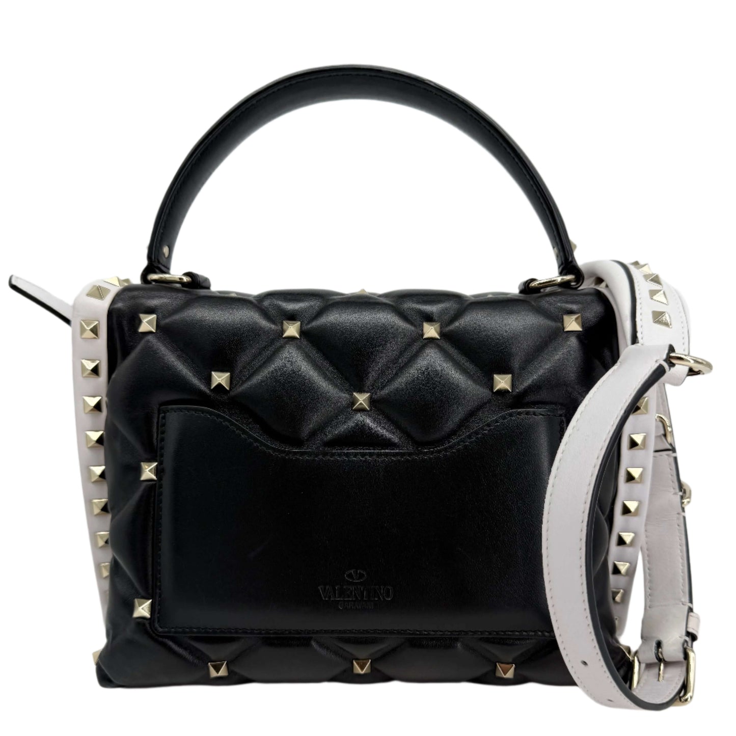 Valentino Garavani Nappa Medium Candystud Top Handle Bag in White and Black – Pre-Owned