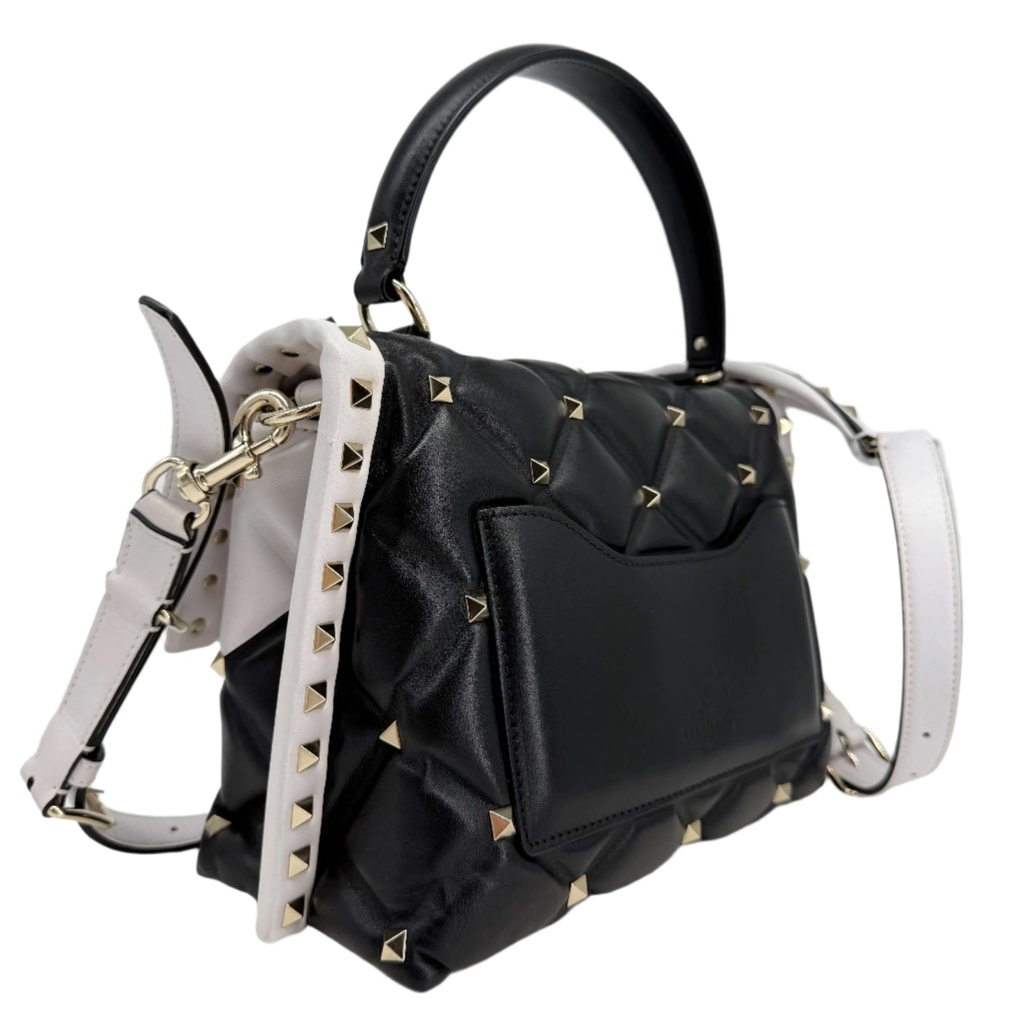 Valentino Garavani Nappa Medium Candystud Top Handle Bag in White and Black – Pre-Owned