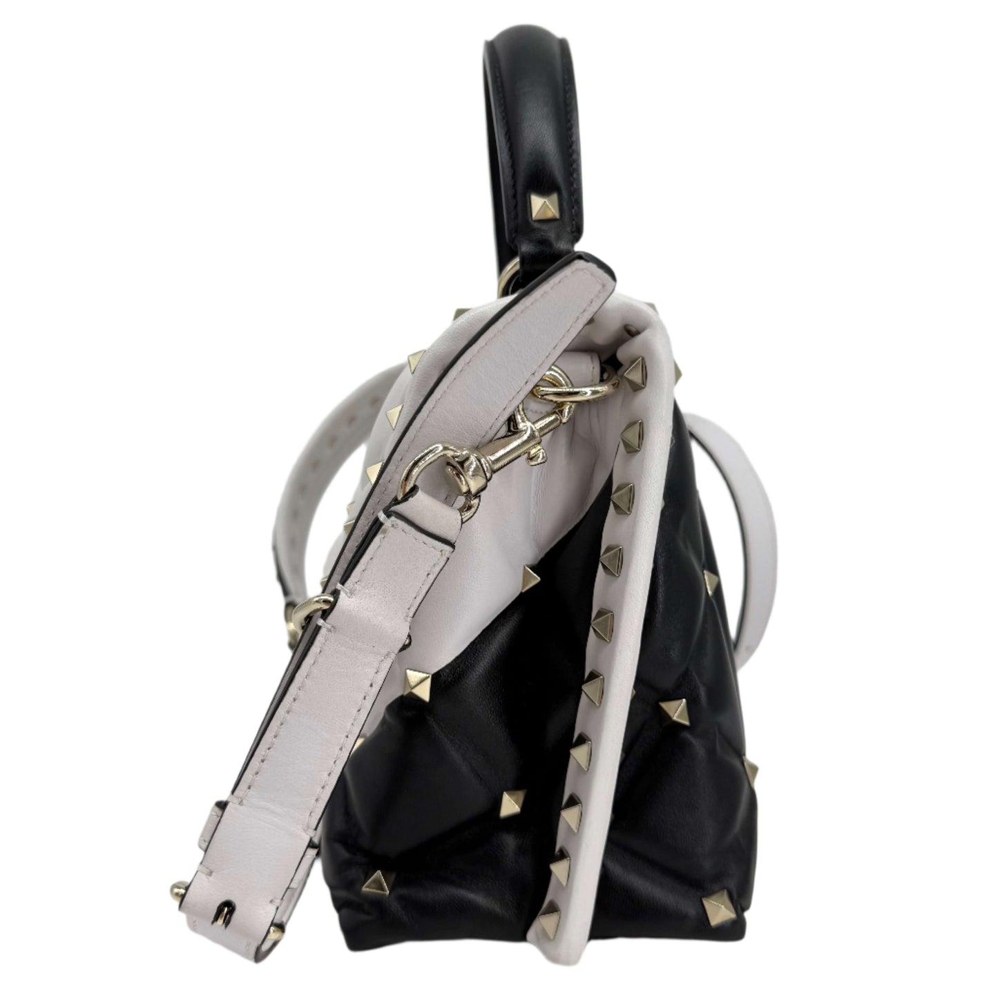 Valentino Garavani Nappa Medium Candystud Top Handle Bag in White and Black – Pre-Owned