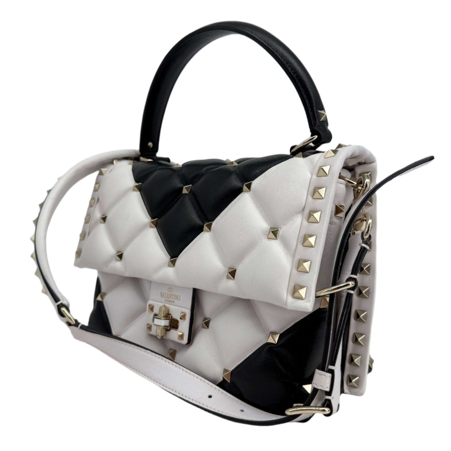 Valentino Garavani Nappa Medium Candystud Top Handle Bag in White and Black – Pre-Owned