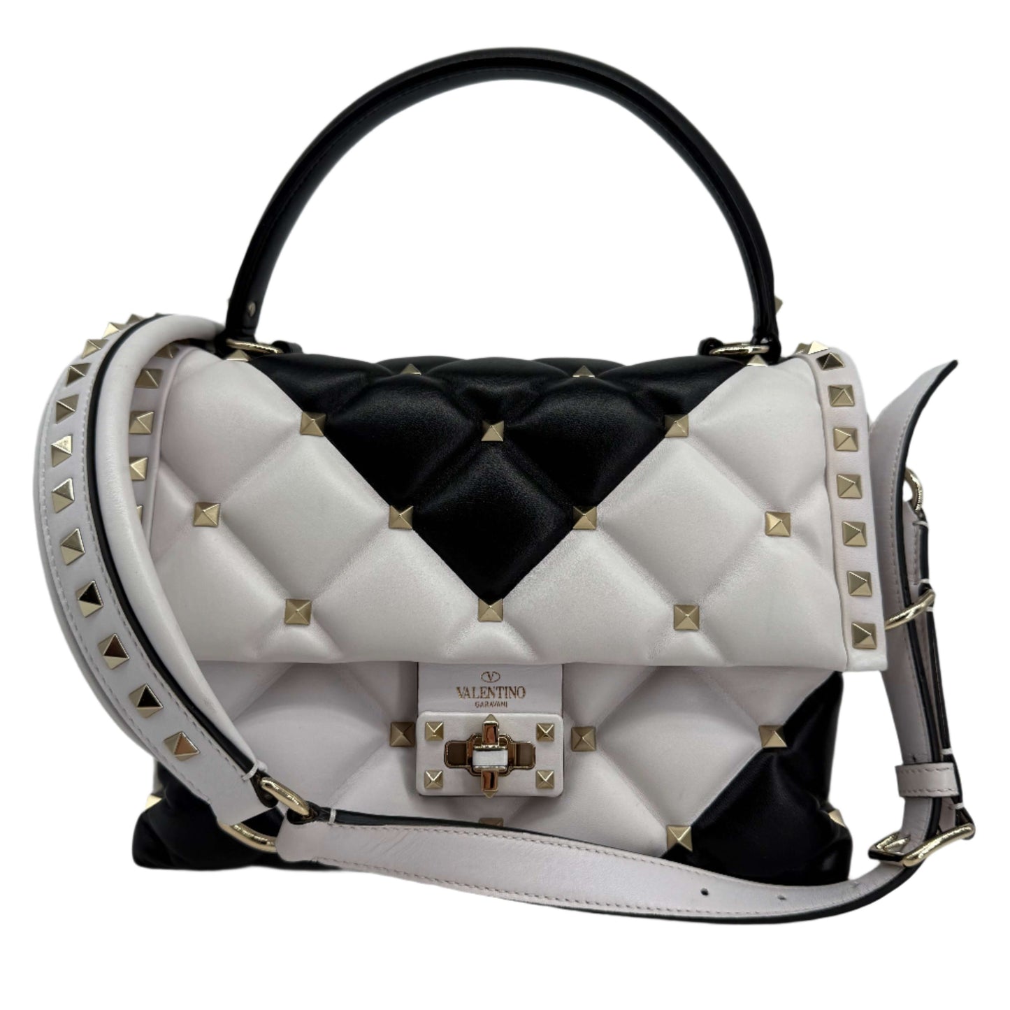 Valentino Garavani Nappa Medium Candystud Top Handle Bag in White and Black – Pre-Owned