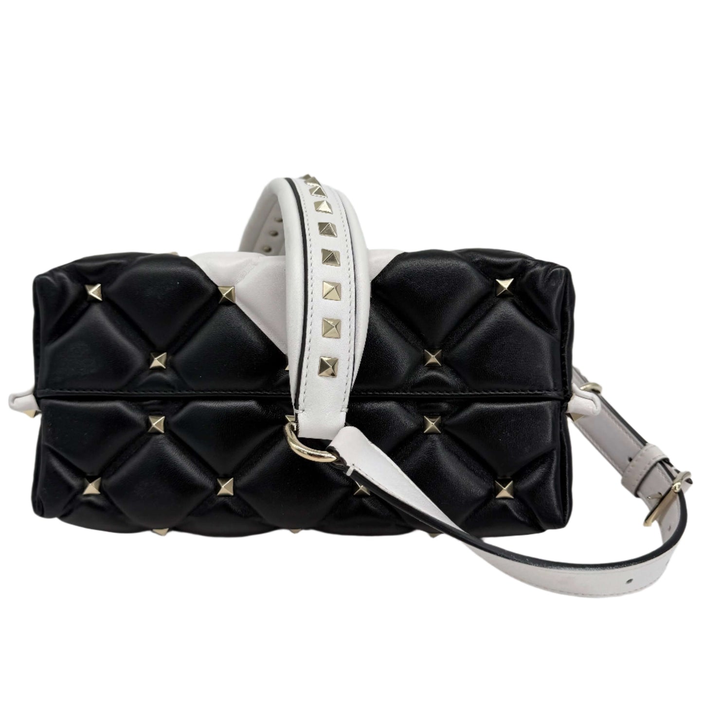Valentino Garavani Nappa Medium Candystud Top Handle Bag in White and Black – Pre-Owned