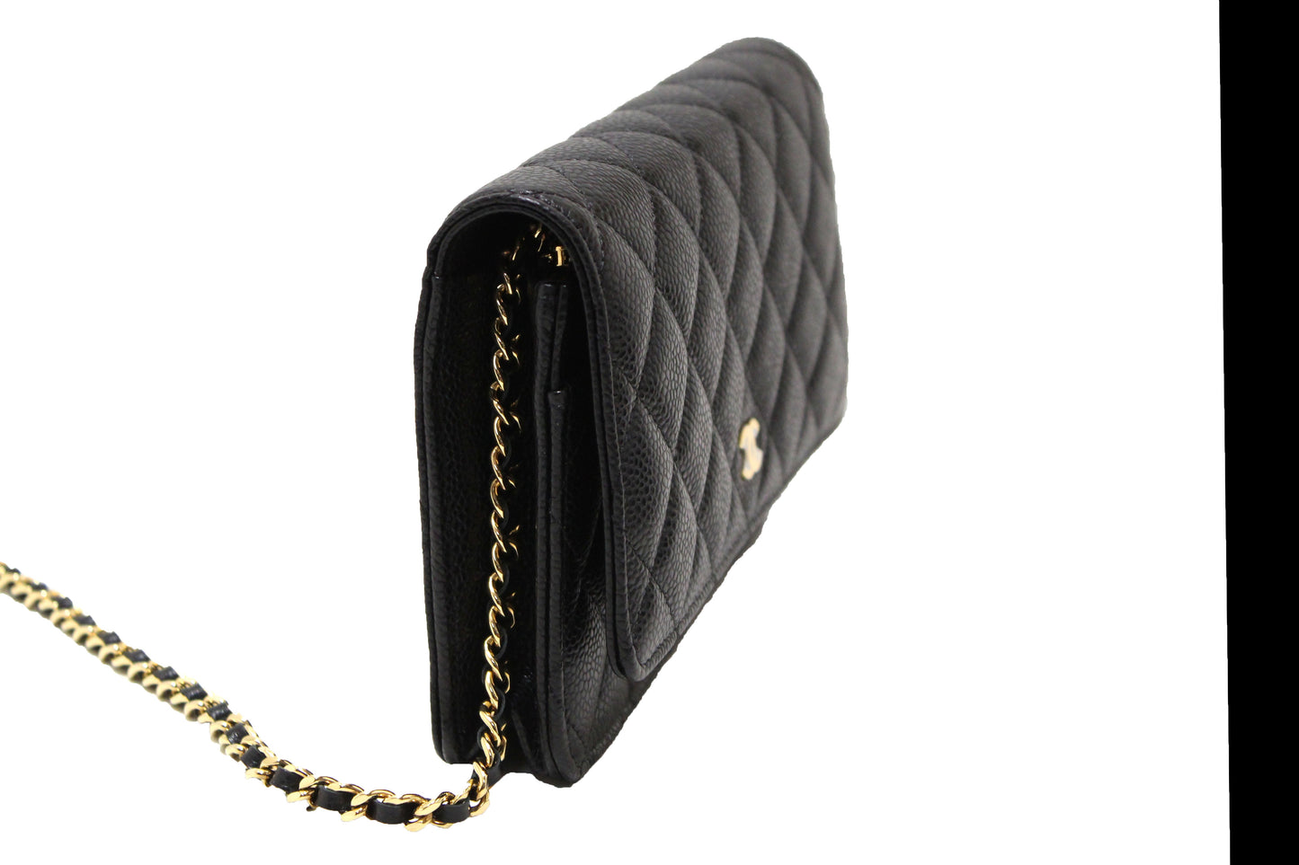 NEW Chanel Black Quilted Caviar Leather Wallet On Chain WOC Messenger Bag