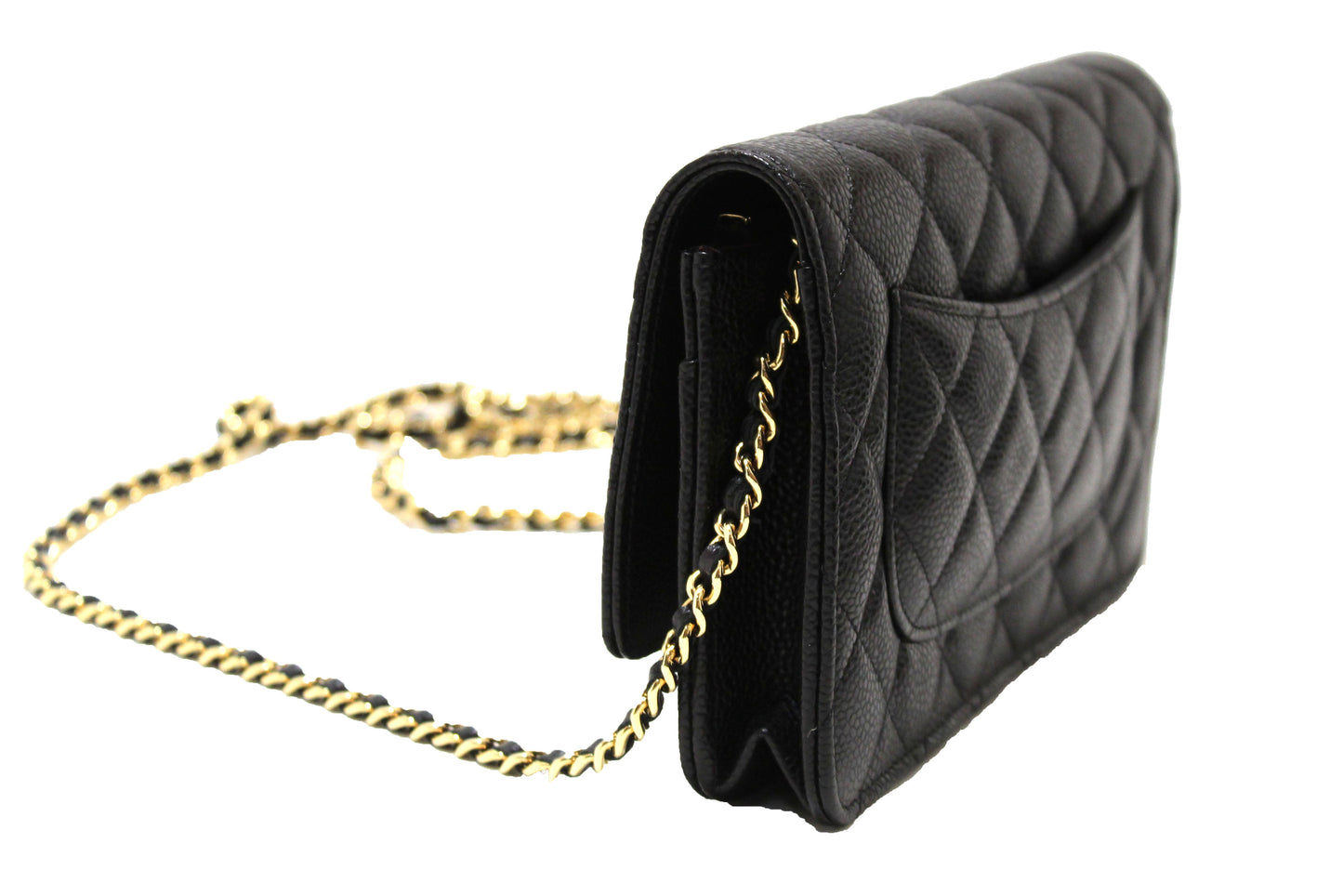 NEW Chanel Black Quilted Caviar Leather Wallet On Chain WOC Messenger Bag