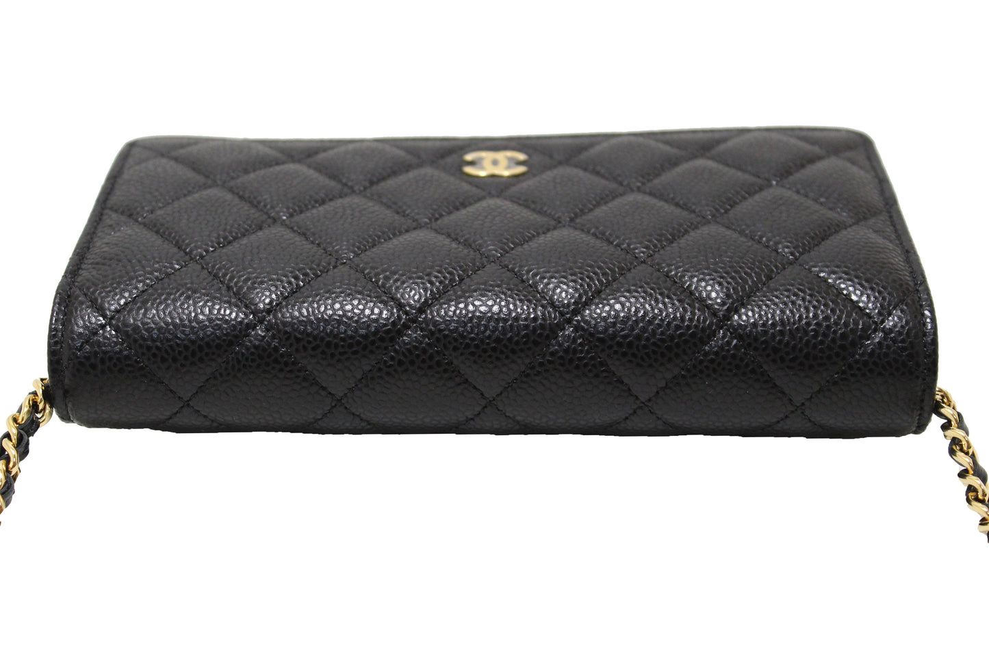 NEW Chanel Black Quilted Caviar Leather Wallet On Chain WOC Messenger Bag