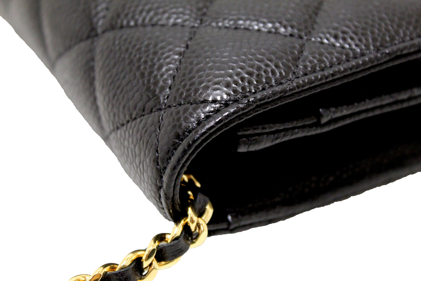 NEW Chanel Black Quilted Caviar Leather Wallet On Chain WOC Messenger Bag