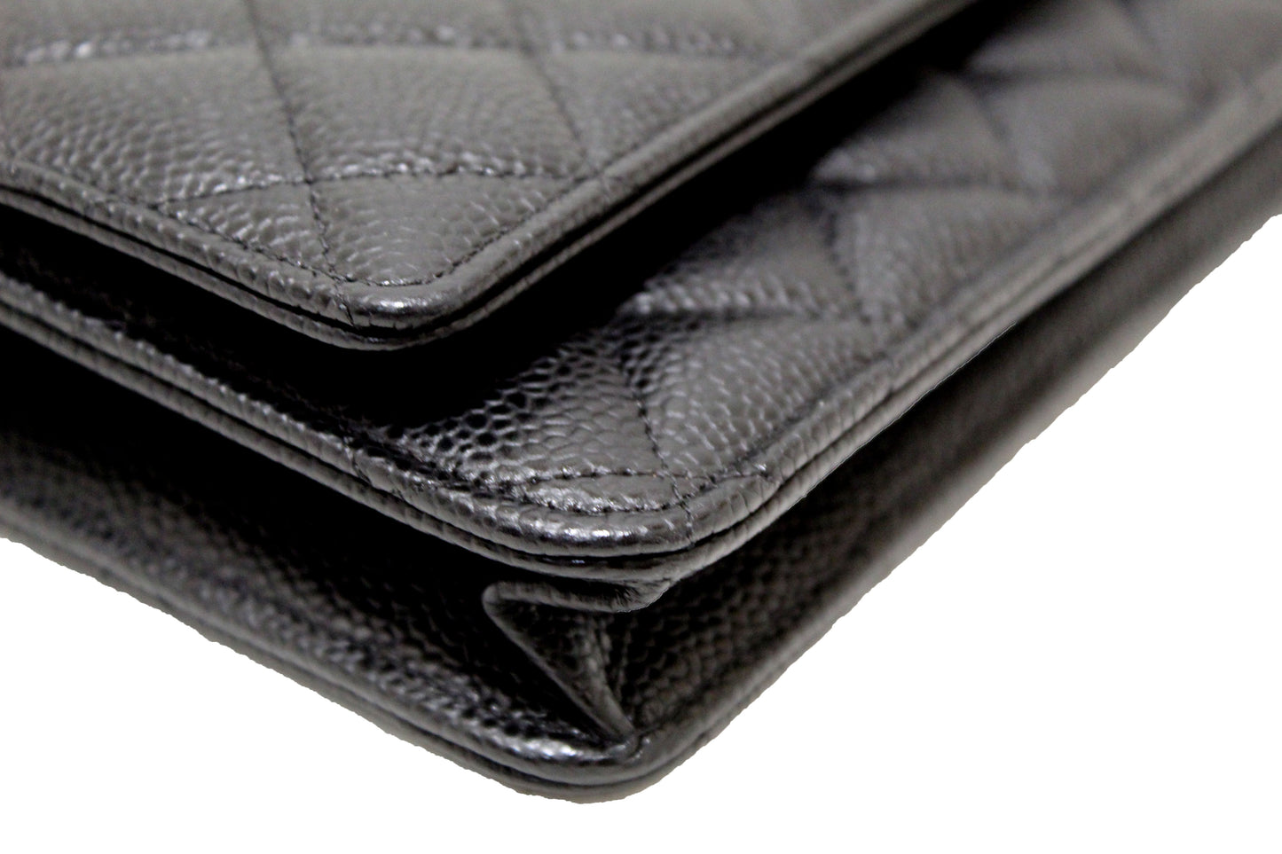 NEW Chanel Black Quilted Caviar Leather Wallet On Chain WOC Messenger Bag