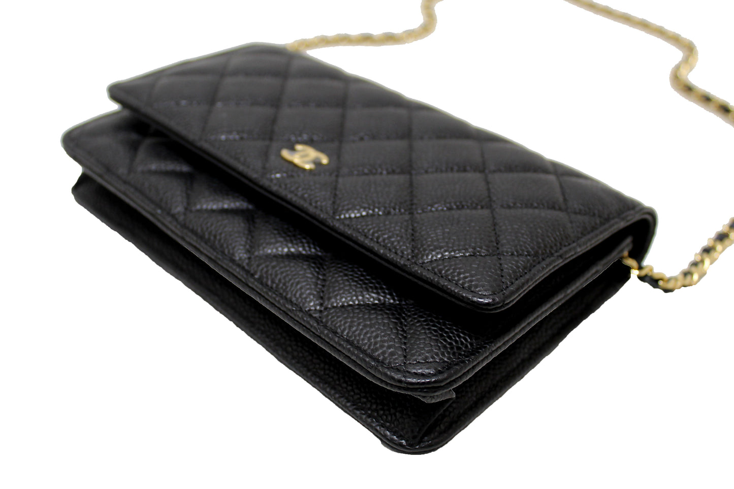 NEW Chanel Black Quilted Caviar Leather Wallet On Chain WOC Messenger Bag