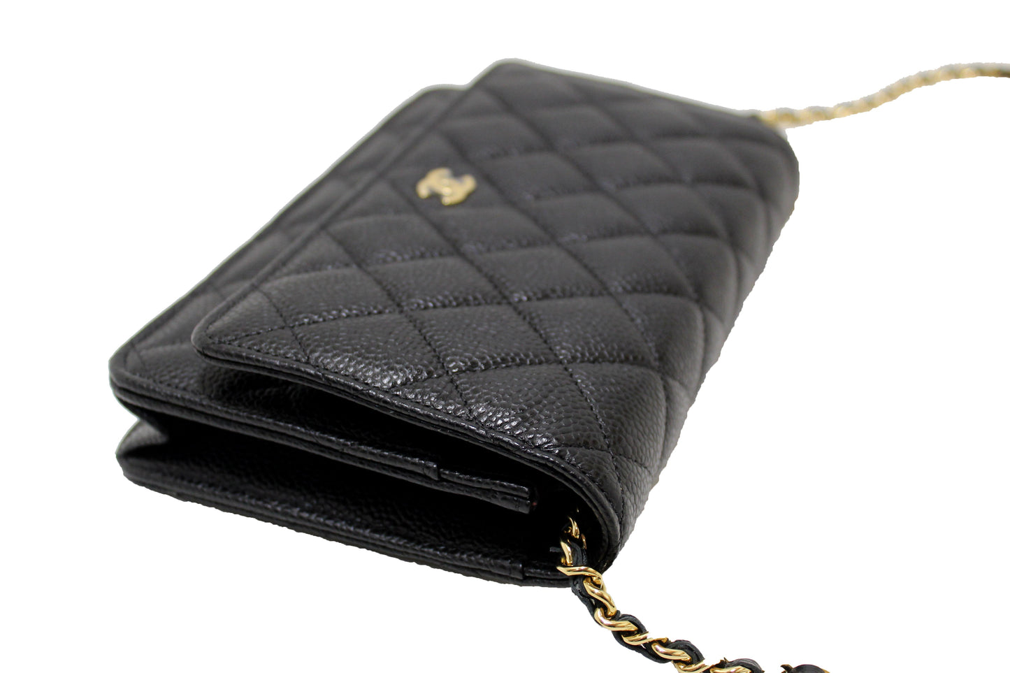 NEW Chanel Black Quilted Caviar Leather Wallet On Chain WOC Messenger Bag