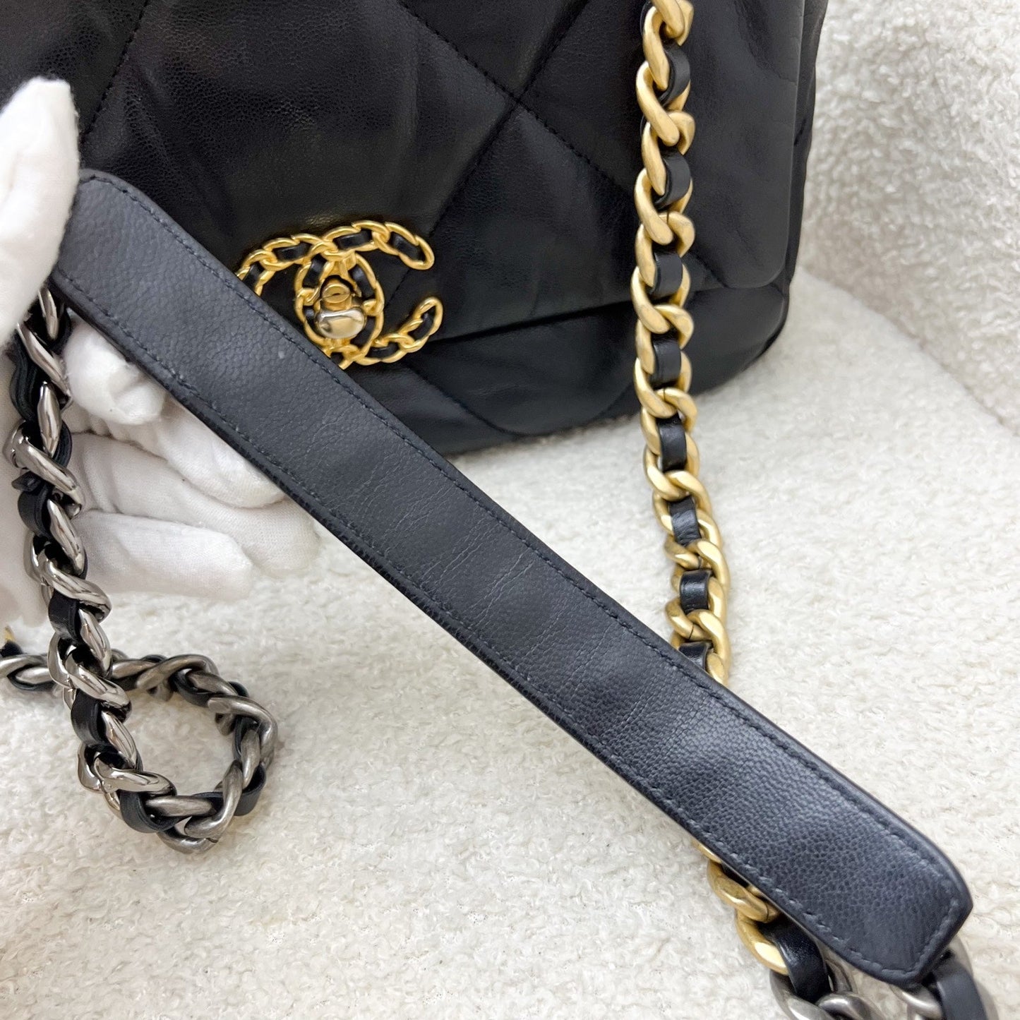Chanel 19 Small Flap in Black Goatskin and 3-tone HW (Model: AS1160)