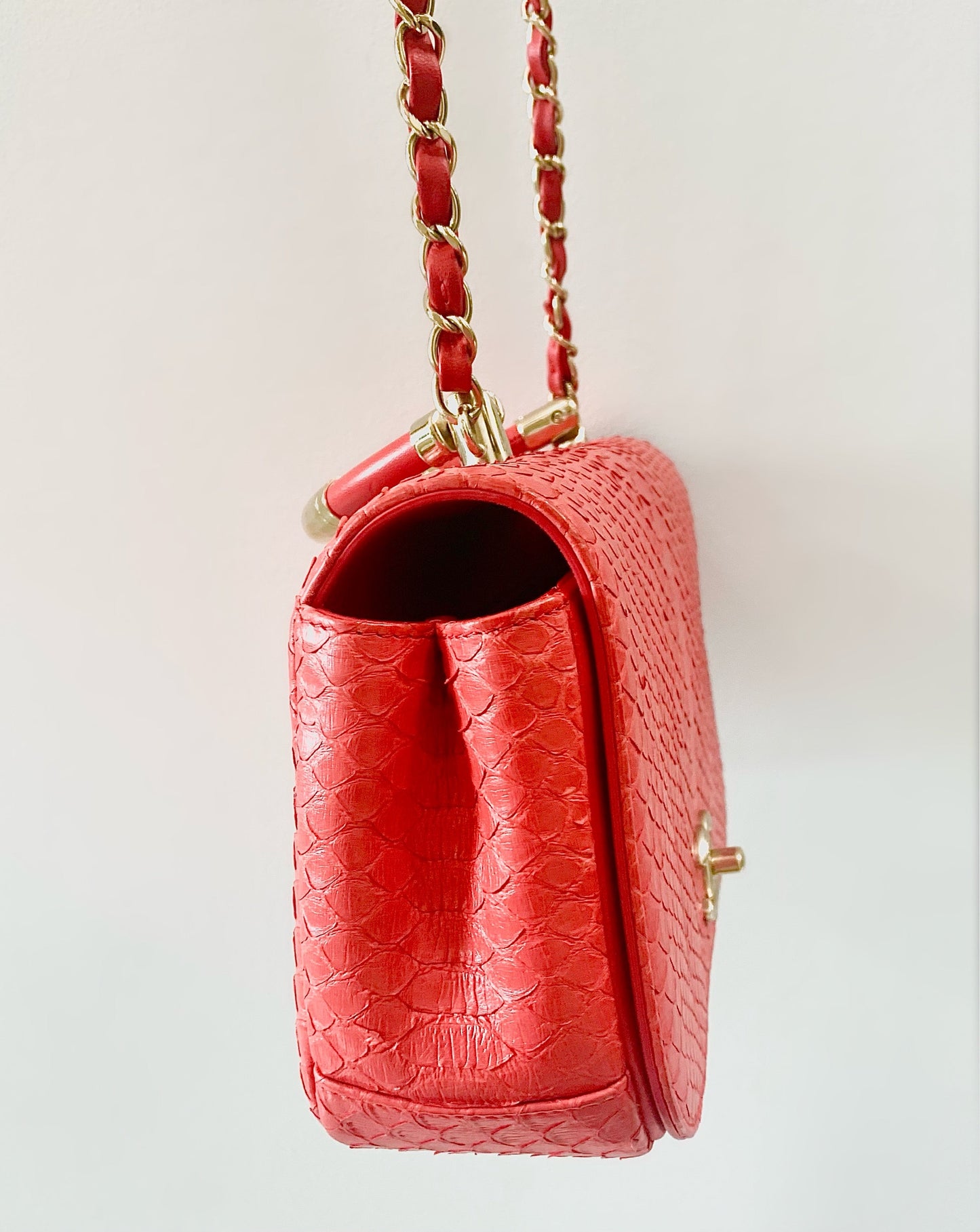 CHANEL RED PYTHON FLAP BAG