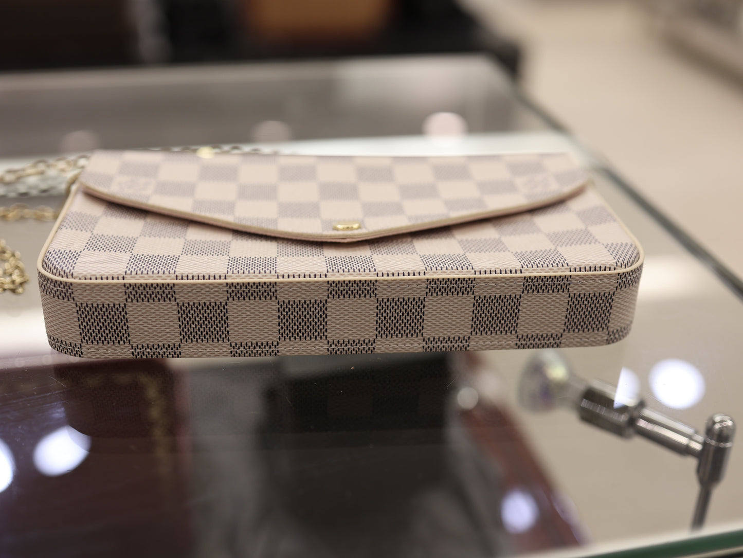 Louis Vuitton Damier Azur Pochette Felicie Chain Wallet Rose Ballerine