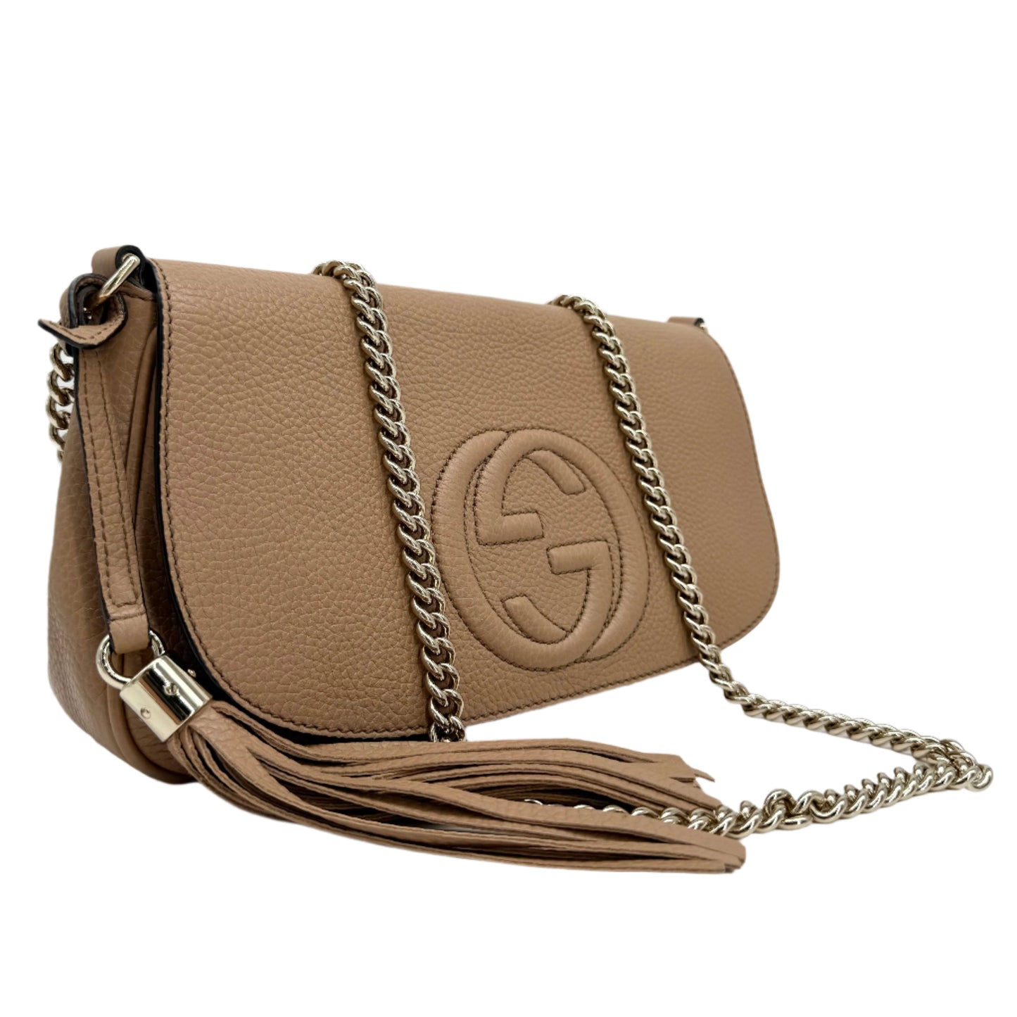 Gucci Soho Medium Flap Crossbody Bag – Camelia Pebbled Calfskin Leather