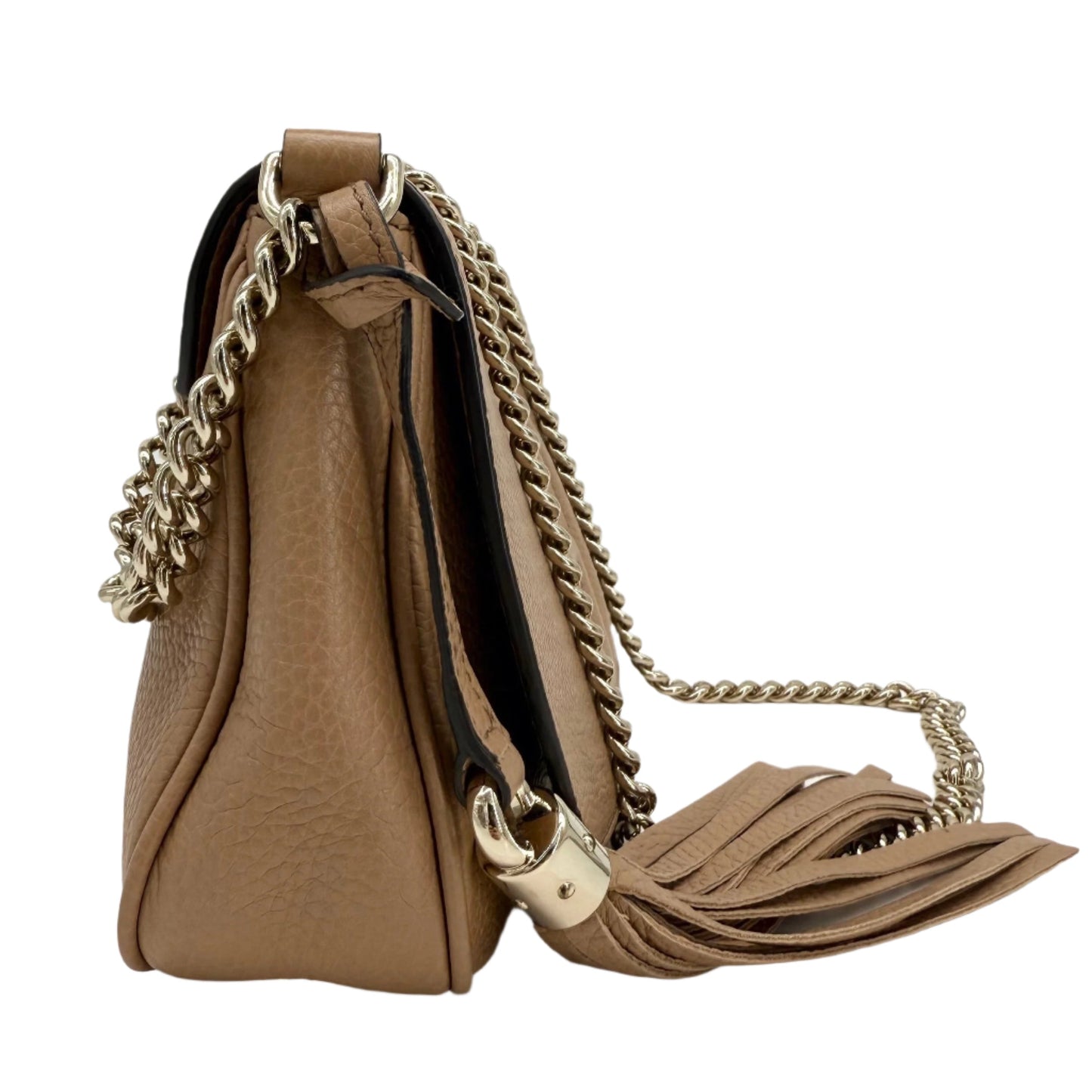 Gucci Soho Medium Flap Crossbody Bag – Camelia Pebbled Calfskin Leather