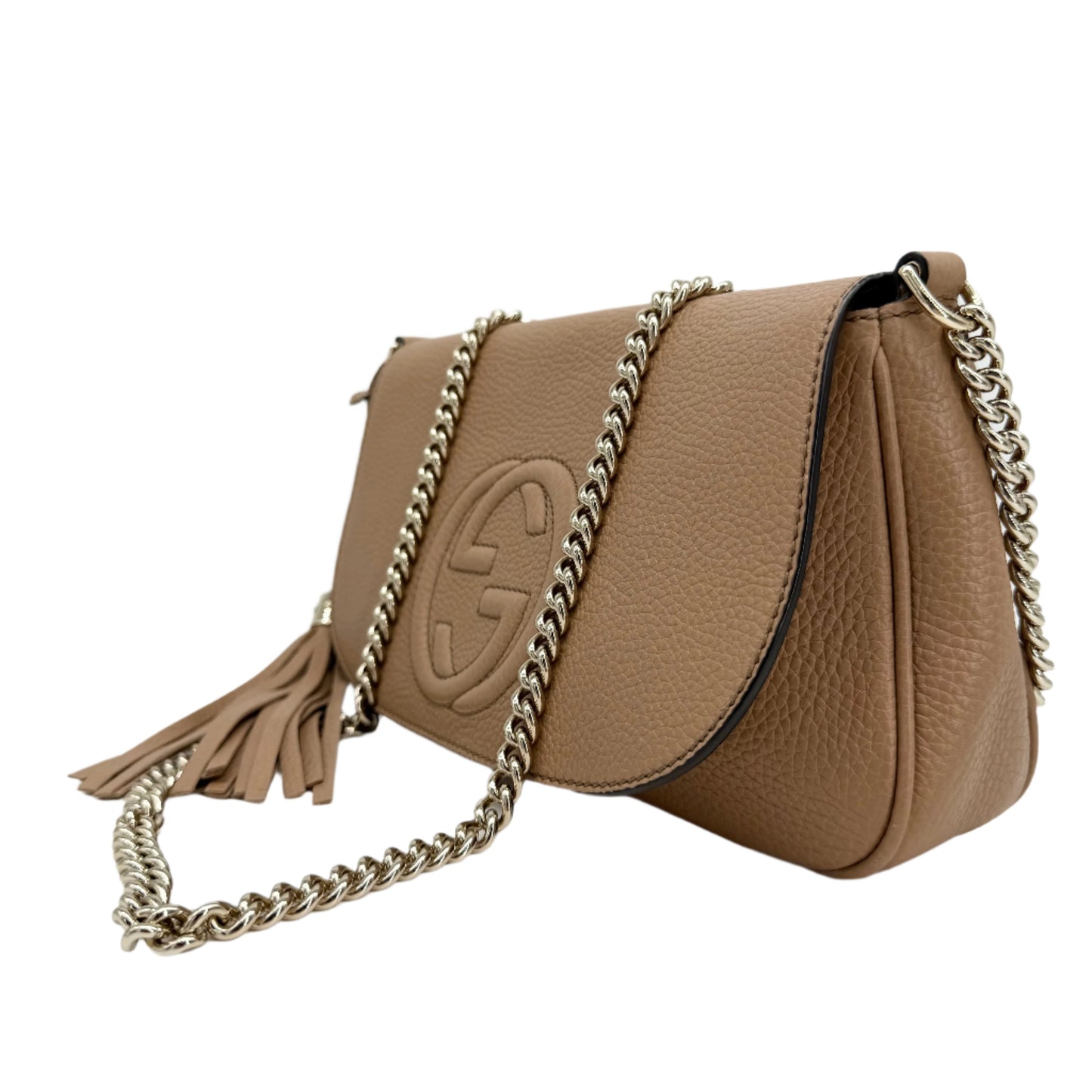 Gucci Soho Medium Flap Crossbody Bag – Camelia Pebbled Calfskin Leather