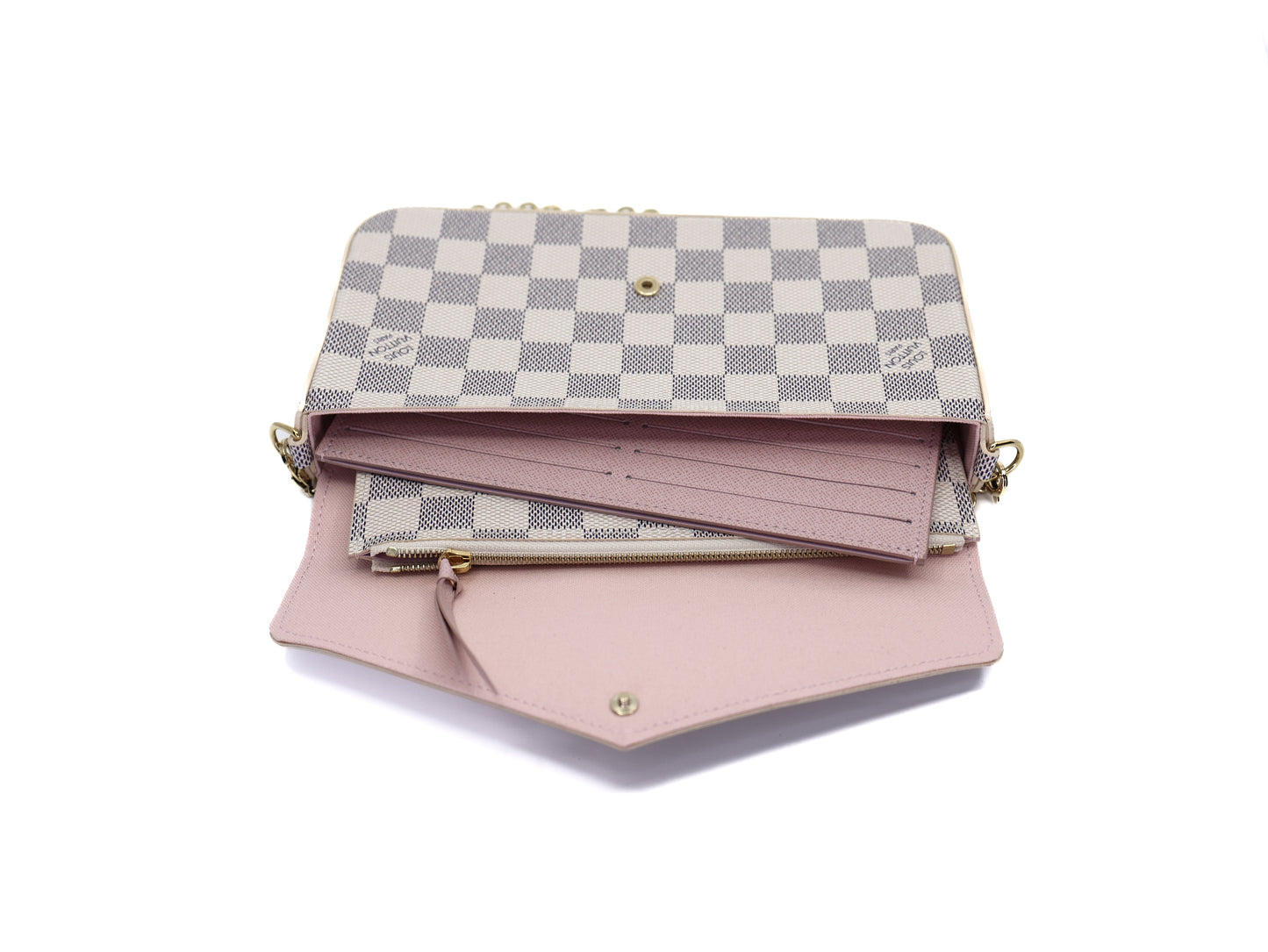 Louis Vuitton Damier Azur Pochette Felicie Chain Wallet Rose Ballerine