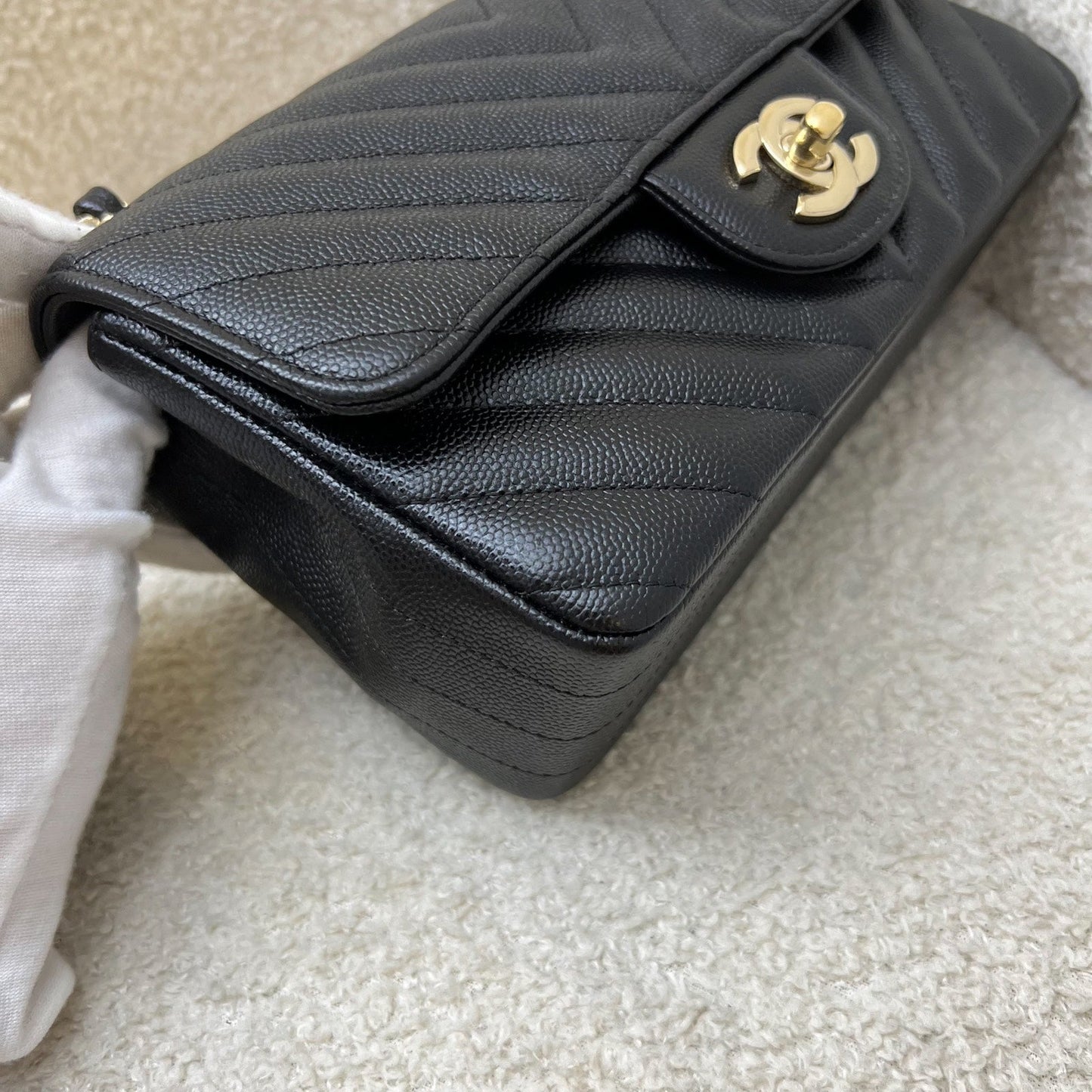 Chanel Classic Mini Rectangle Flap in Chevron Quilted Black Caviar and LGHW