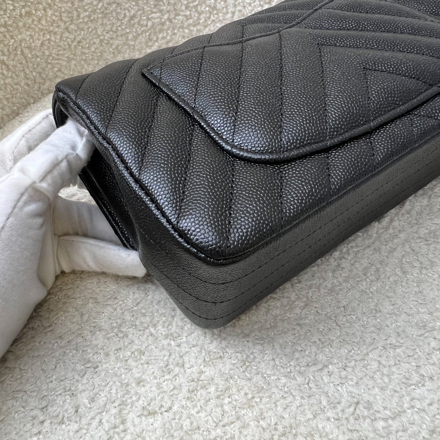 Chanel Classic Mini Rectangle Flap in Chevron Quilted Black Caviar and LGHW