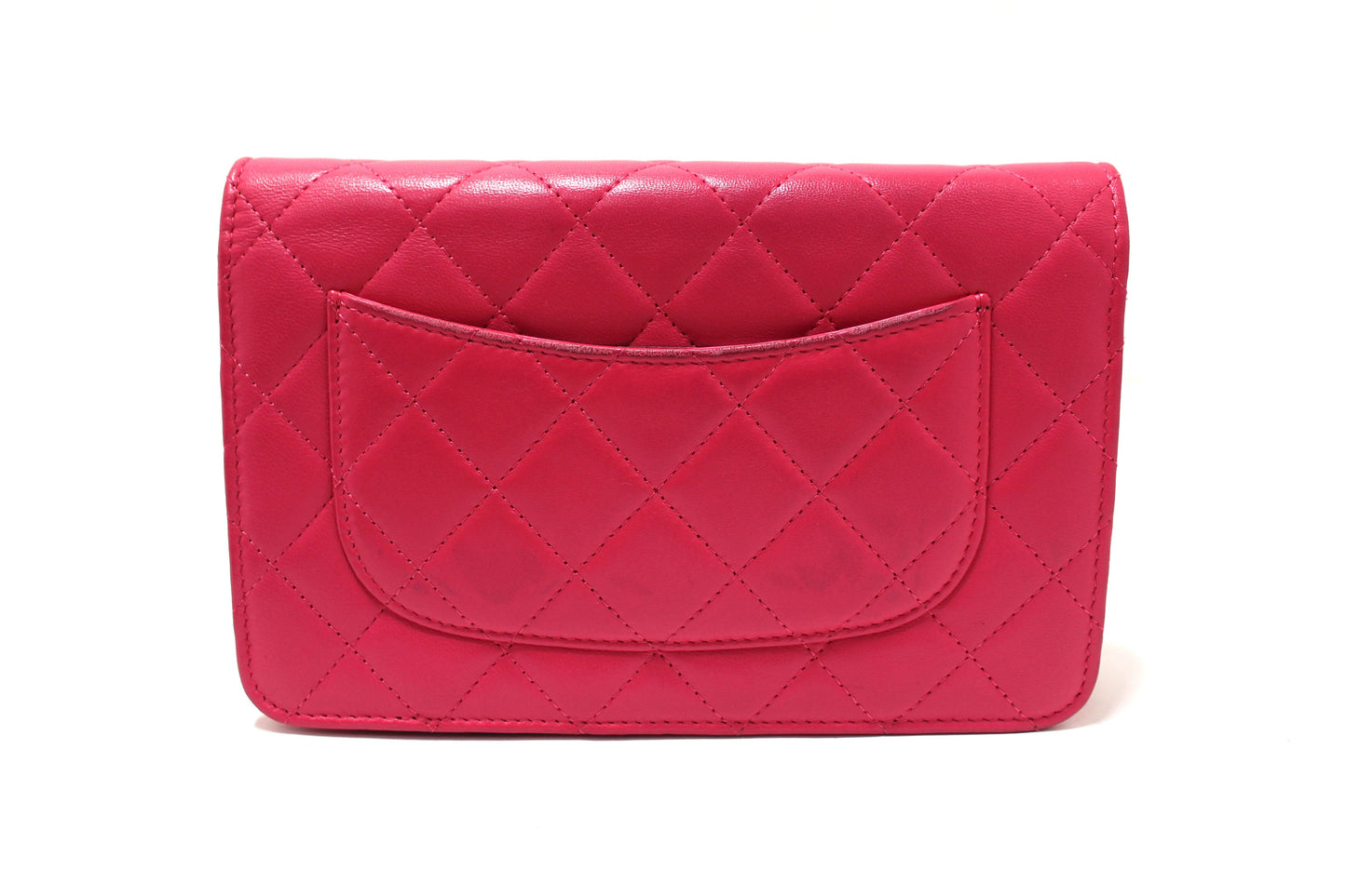 Chanel Fuchsia Pink Quilted Lambskin Leather Wallet On Chain WOC Messenger Bag