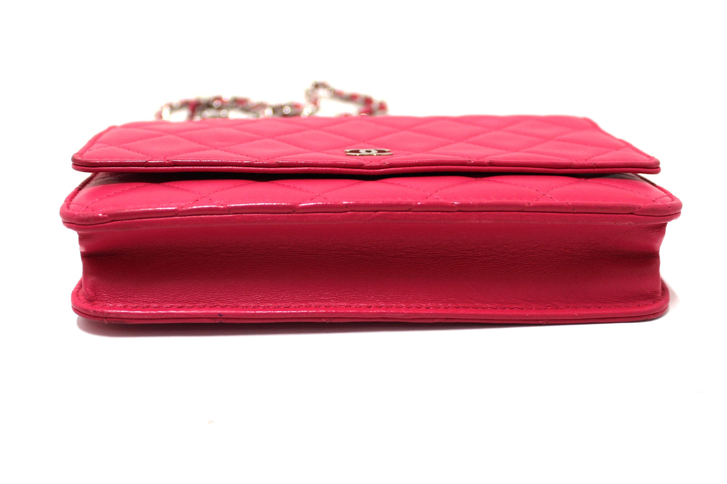 Chanel Fuchsia Pink Quilted Lambskin Leather Wallet On Chain WOC Messenger Bag