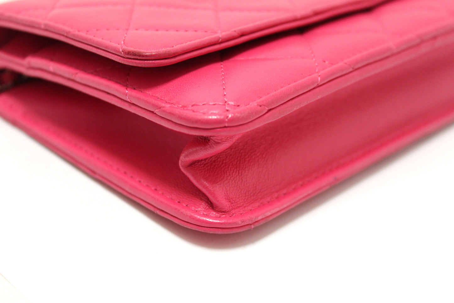 Chanel Fuchsia Pink Quilted Lambskin Leather Wallet On Chain WOC Messenger Bag