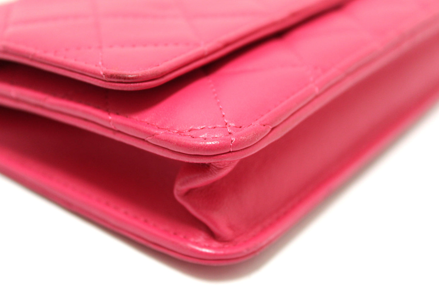 Chanel Fuchsia Pink Quilted Lambskin Leather Wallet On Chain WOC Messenger Bag