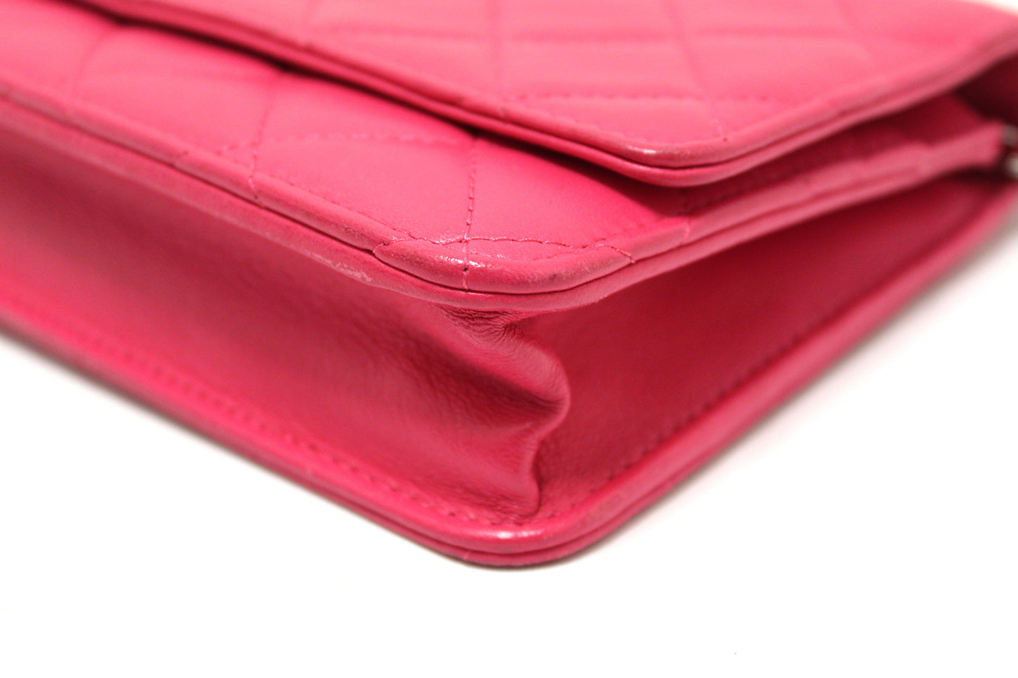 Chanel Fuchsia Pink Quilted Lambskin Leather Wallet On Chain WOC Messenger Bag