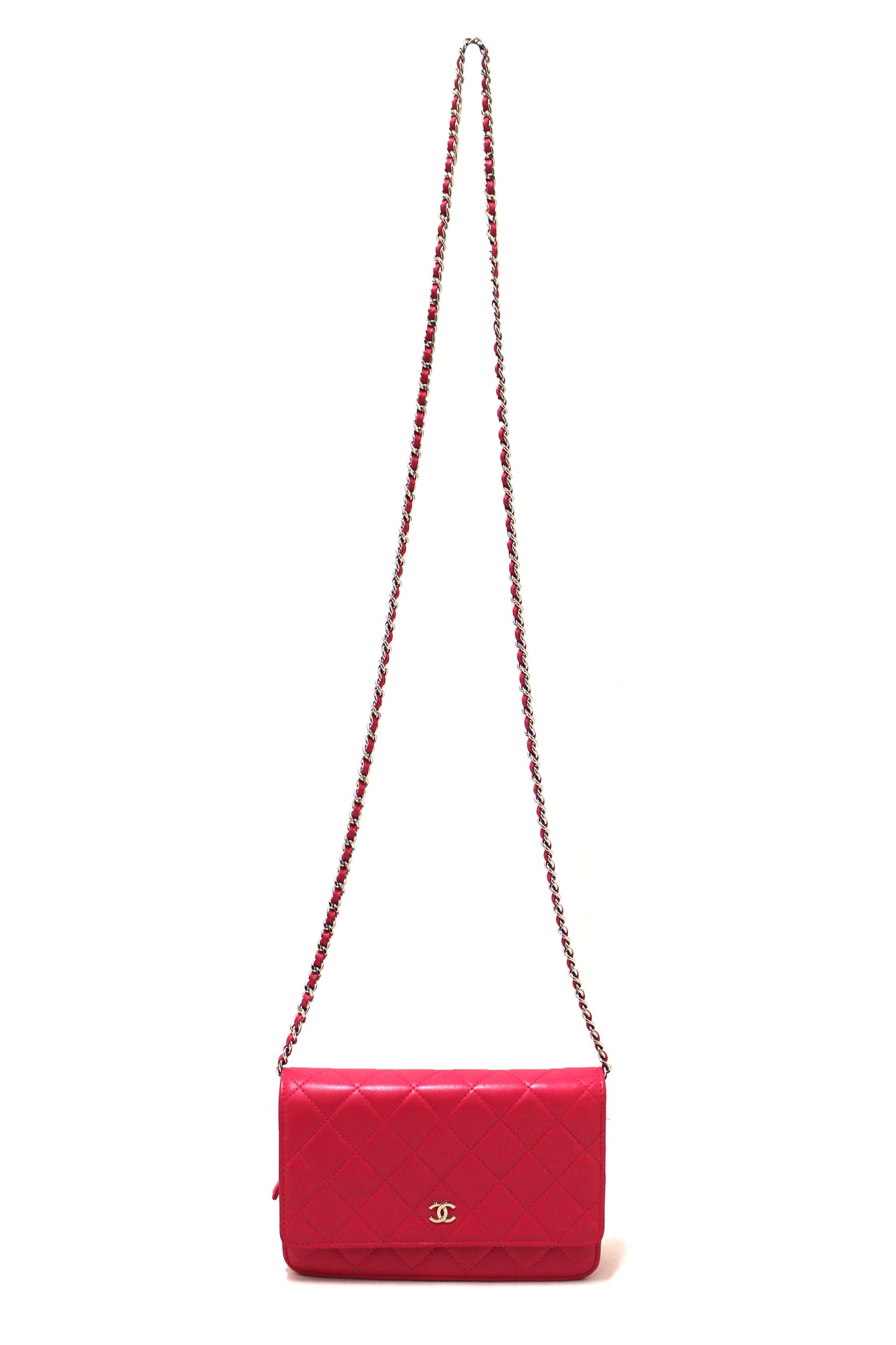 Chanel Fuchsia Pink Quilted Lambskin Leather Wallet On Chain WOC Messenger Bag