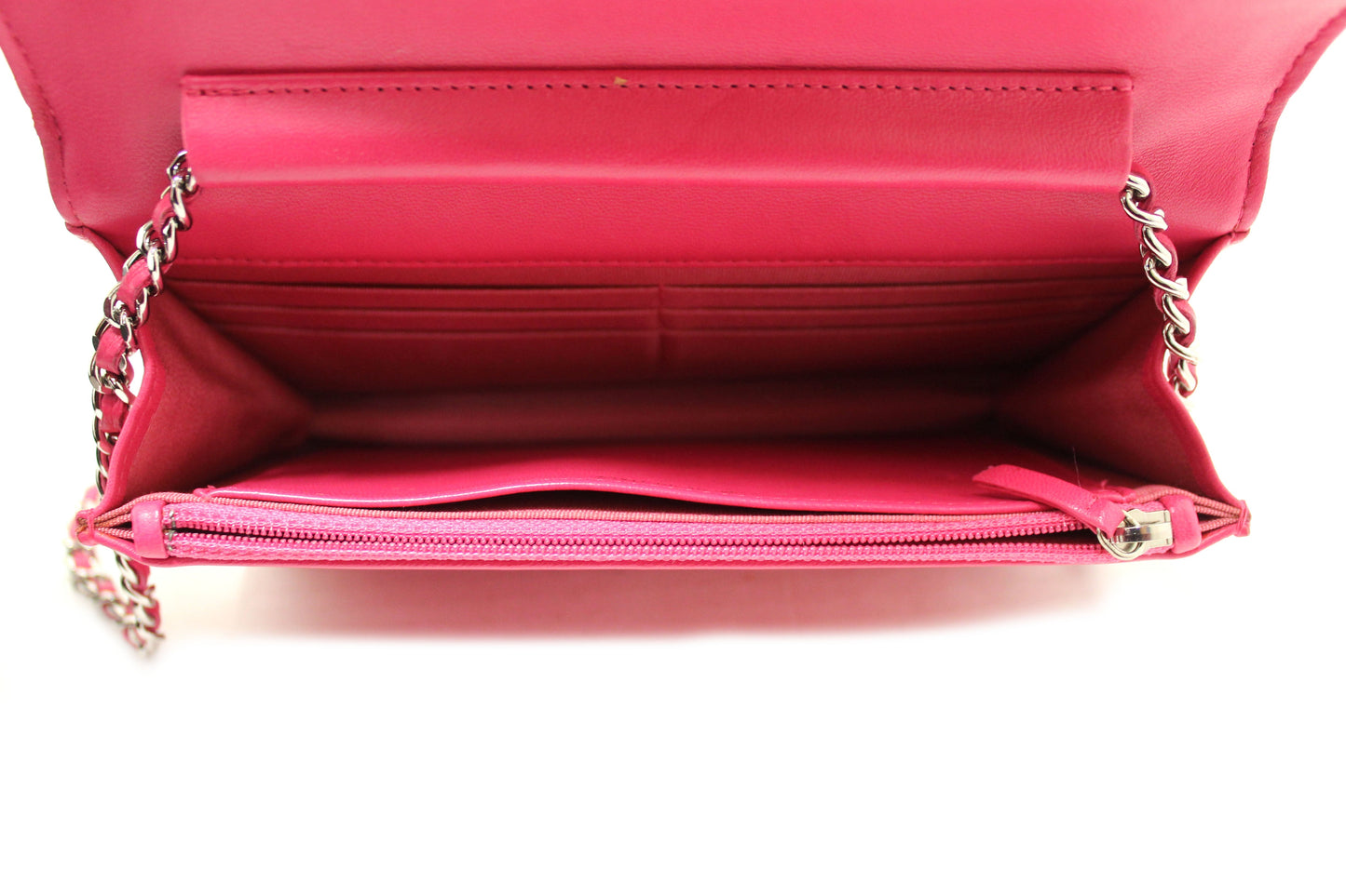 Chanel Fuchsia Pink Quilted Lambskin Leather Wallet On Chain WOC Messenger Bag