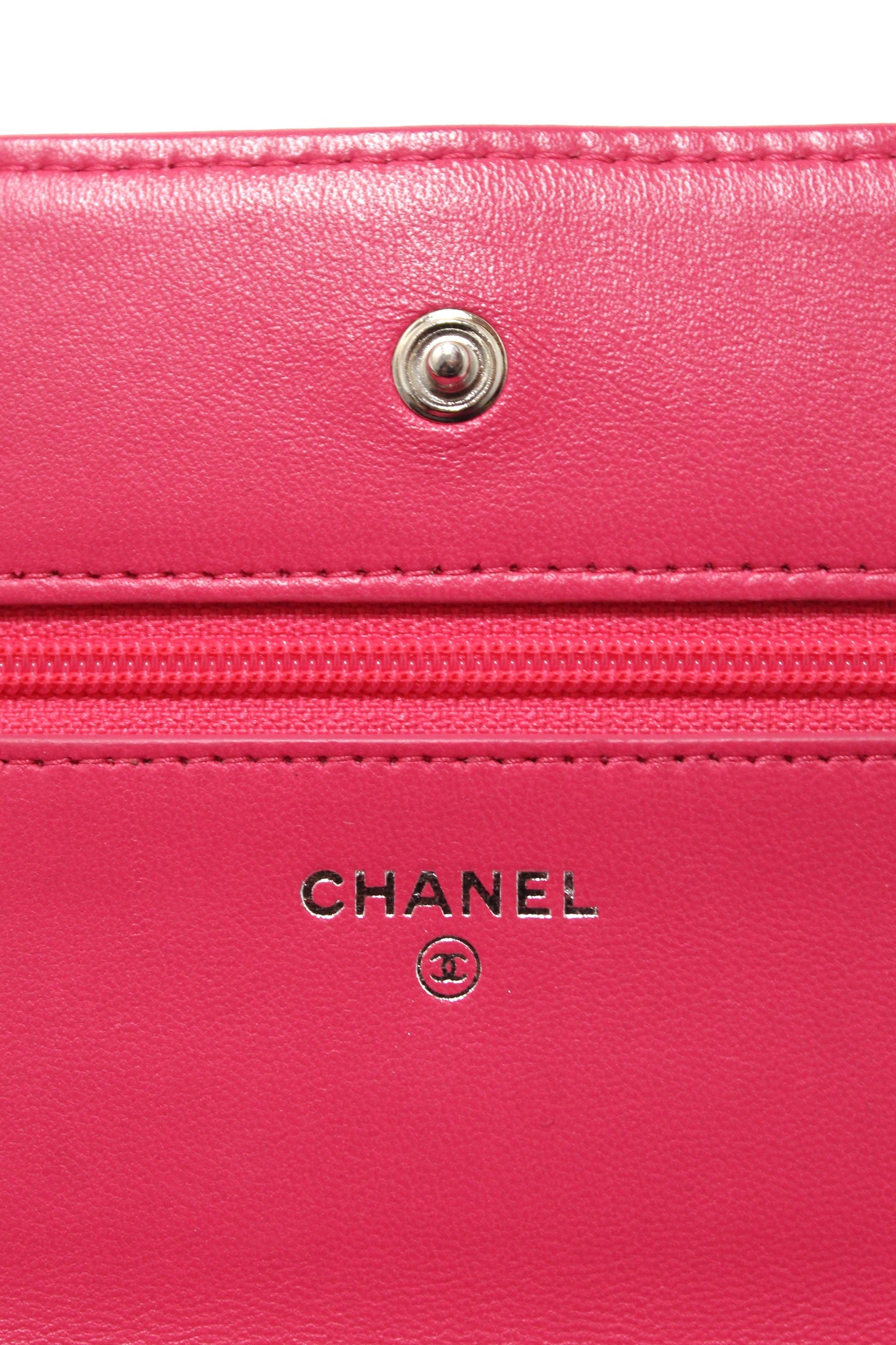 Chanel Fuchsia Pink Quilted Lambskin Leather Wallet On Chain WOC Messenger Bag