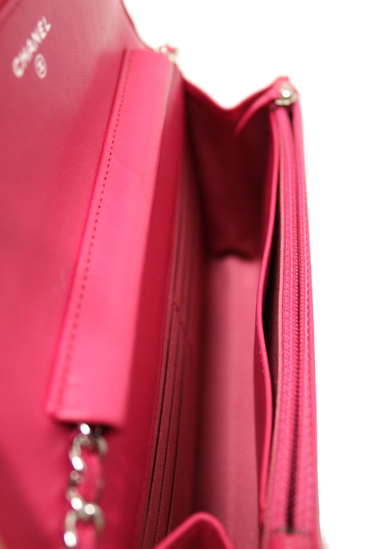 Chanel Fuchsia Pink Quilted Lambskin Leather Wallet On Chain WOC Messenger Bag