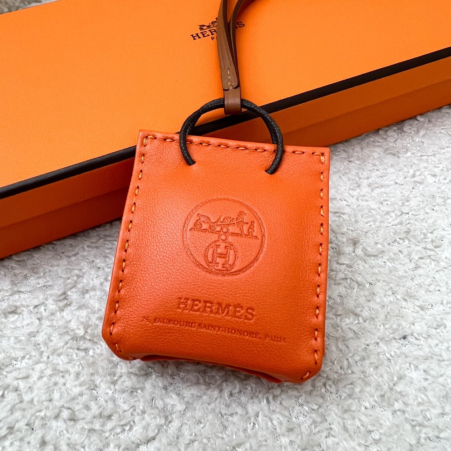 Hermes Shopping Bag Charm in Orange Swift Leather