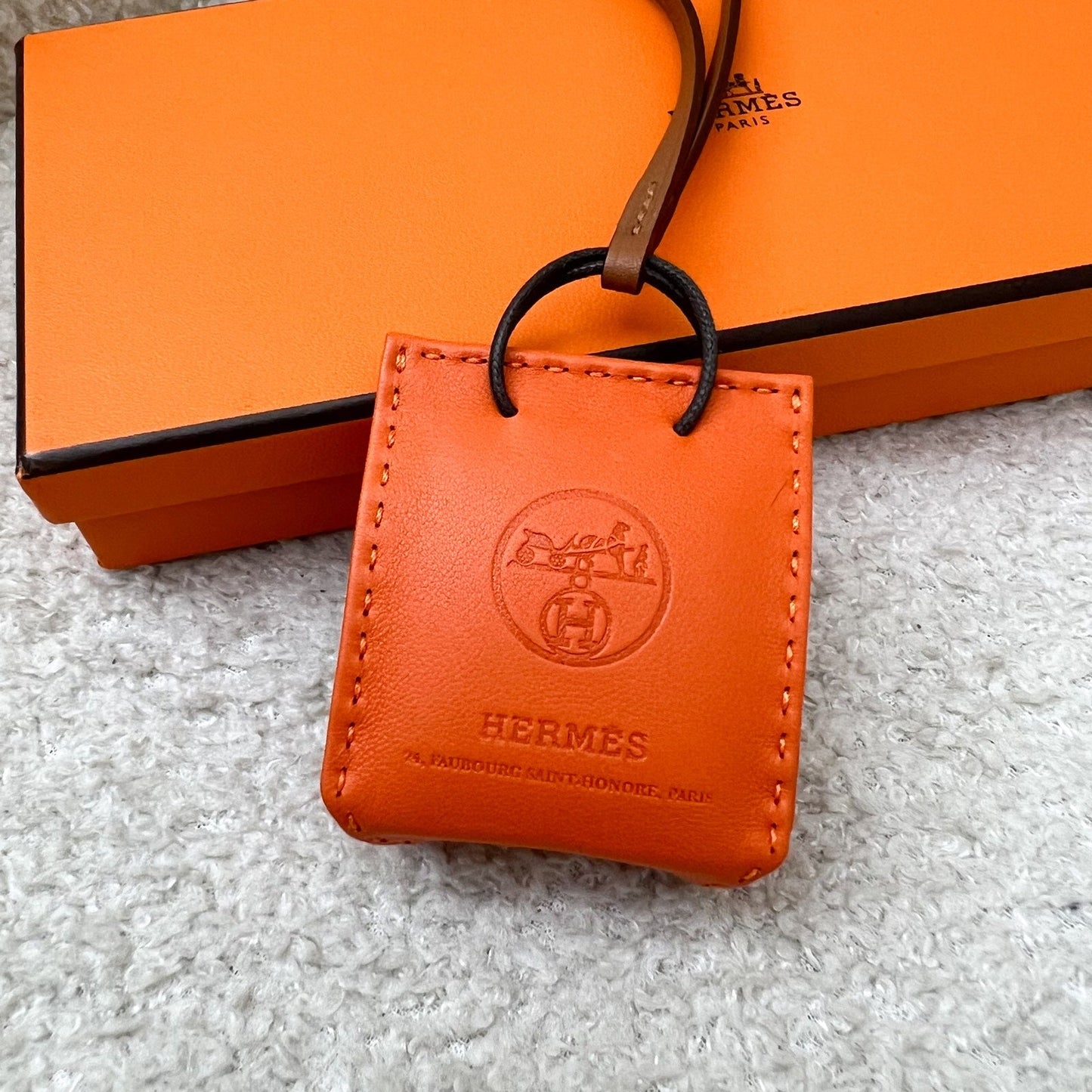 Hermes Shopping Bag Charm in Orange Swift Leather