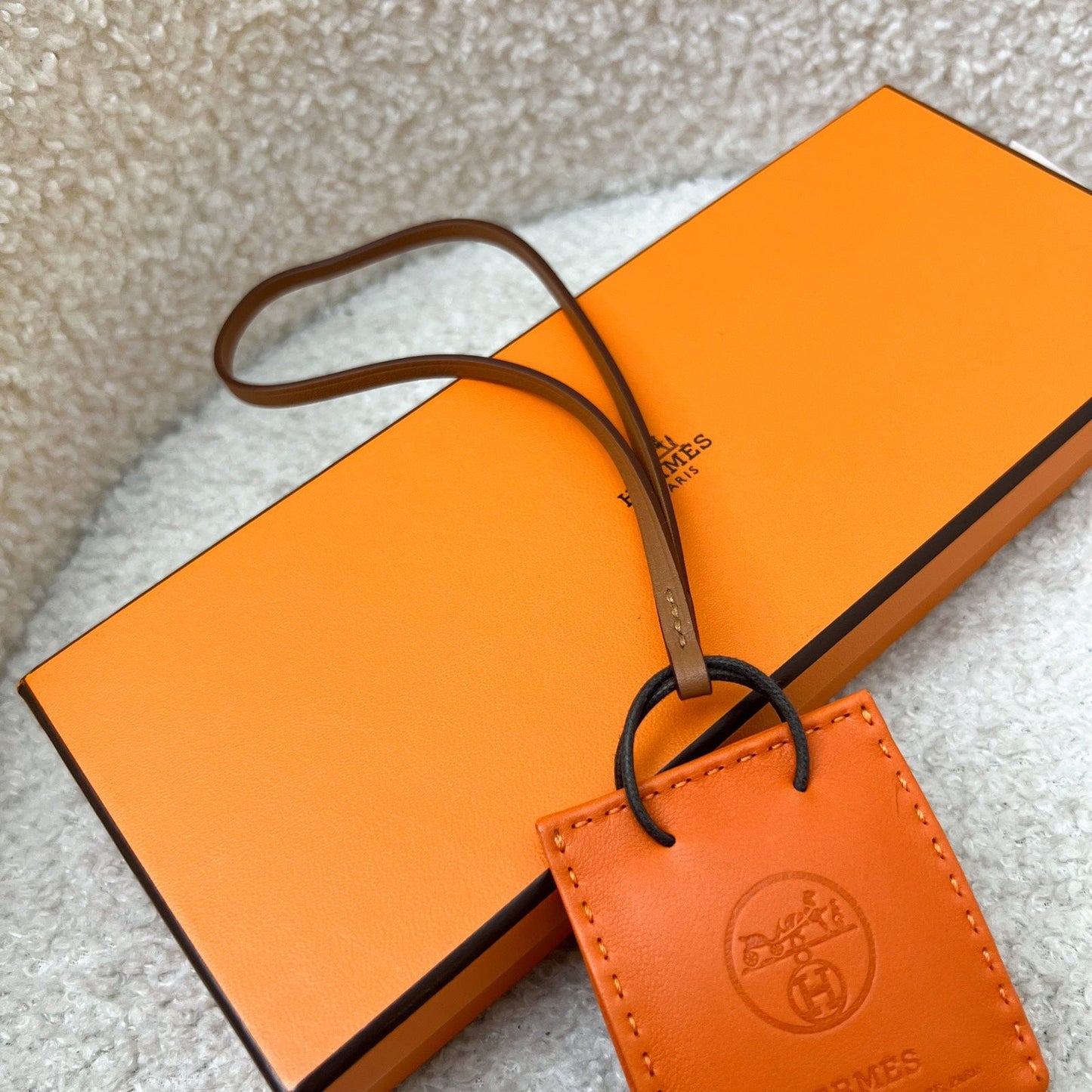 Hermes Shopping Bag Charm in Orange Swift Leather