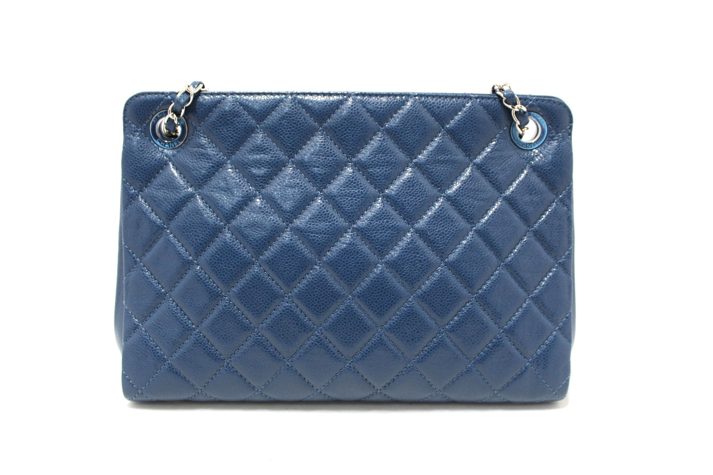 Chanel Quilted Blue Caviar Leather Shopper Shoulder Tote Bag