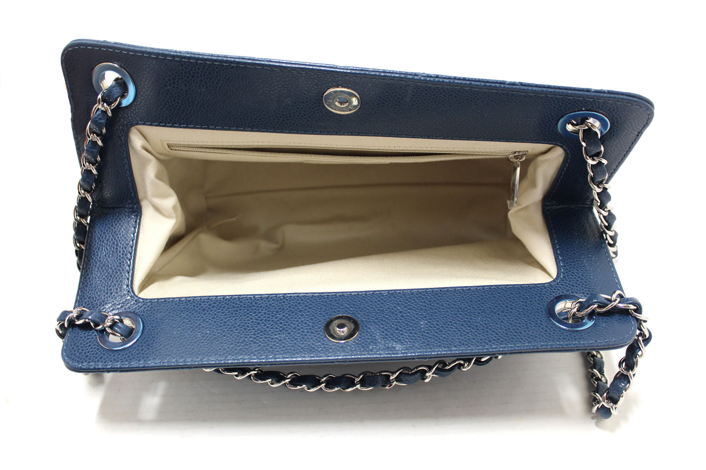 Chanel Quilted Blue Caviar Leather Shopper Shoulder Tote Bag