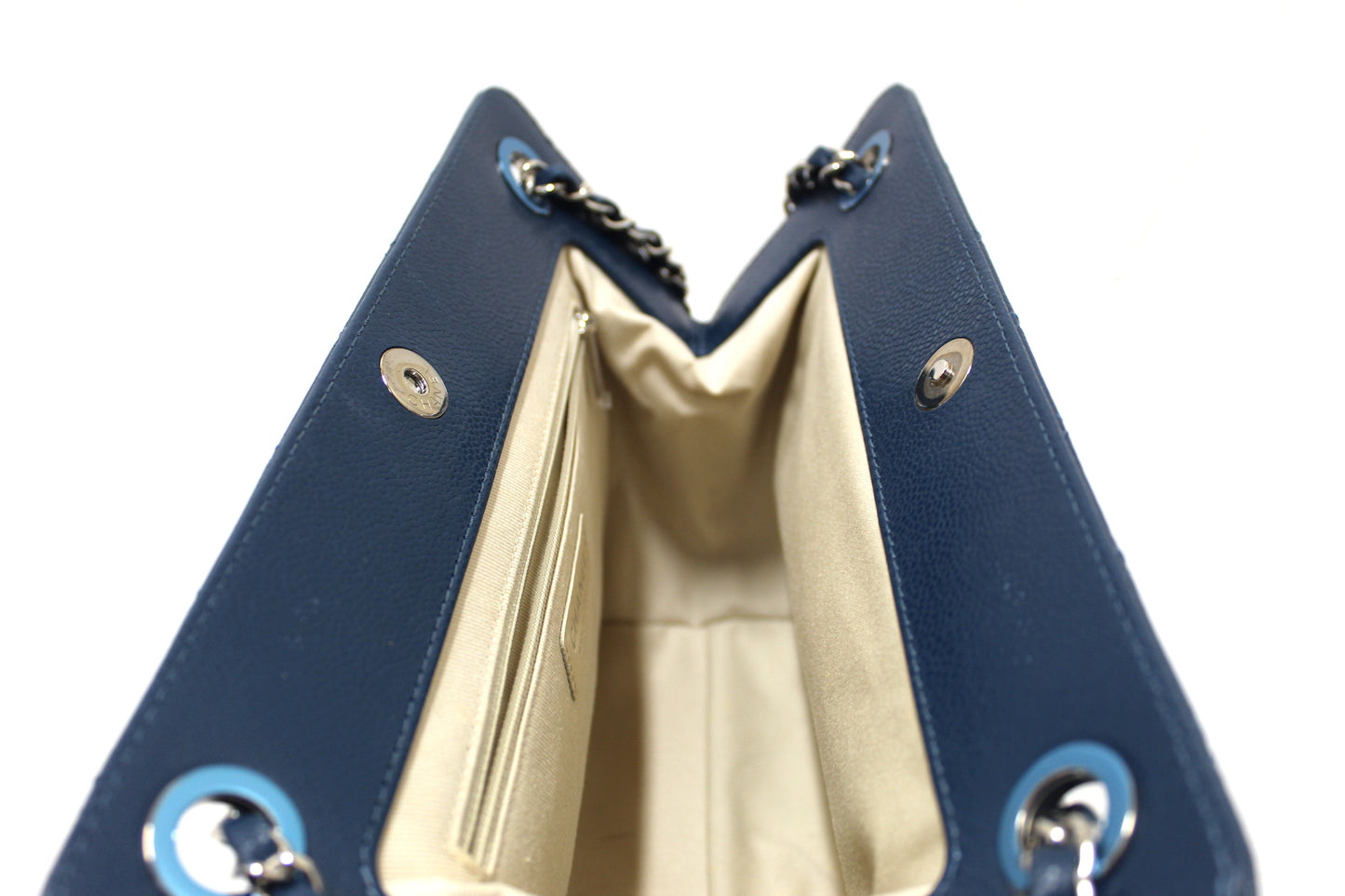 Chanel Quilted Blue Caviar Leather Shopper Shoulder Tote Bag